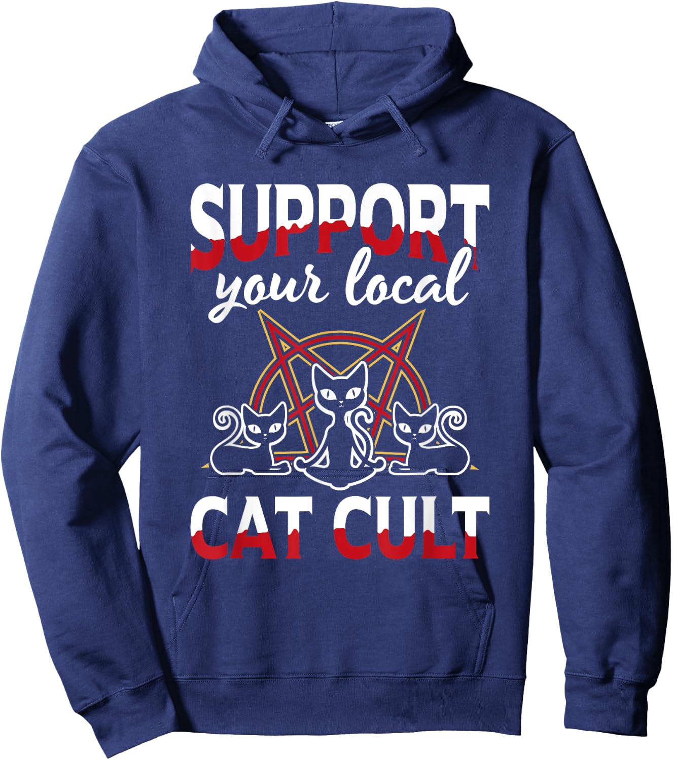 Support Your Local Cat Cult Gothic Baphomet Occult Demon Cat Hoodie - Hoodie | Navy