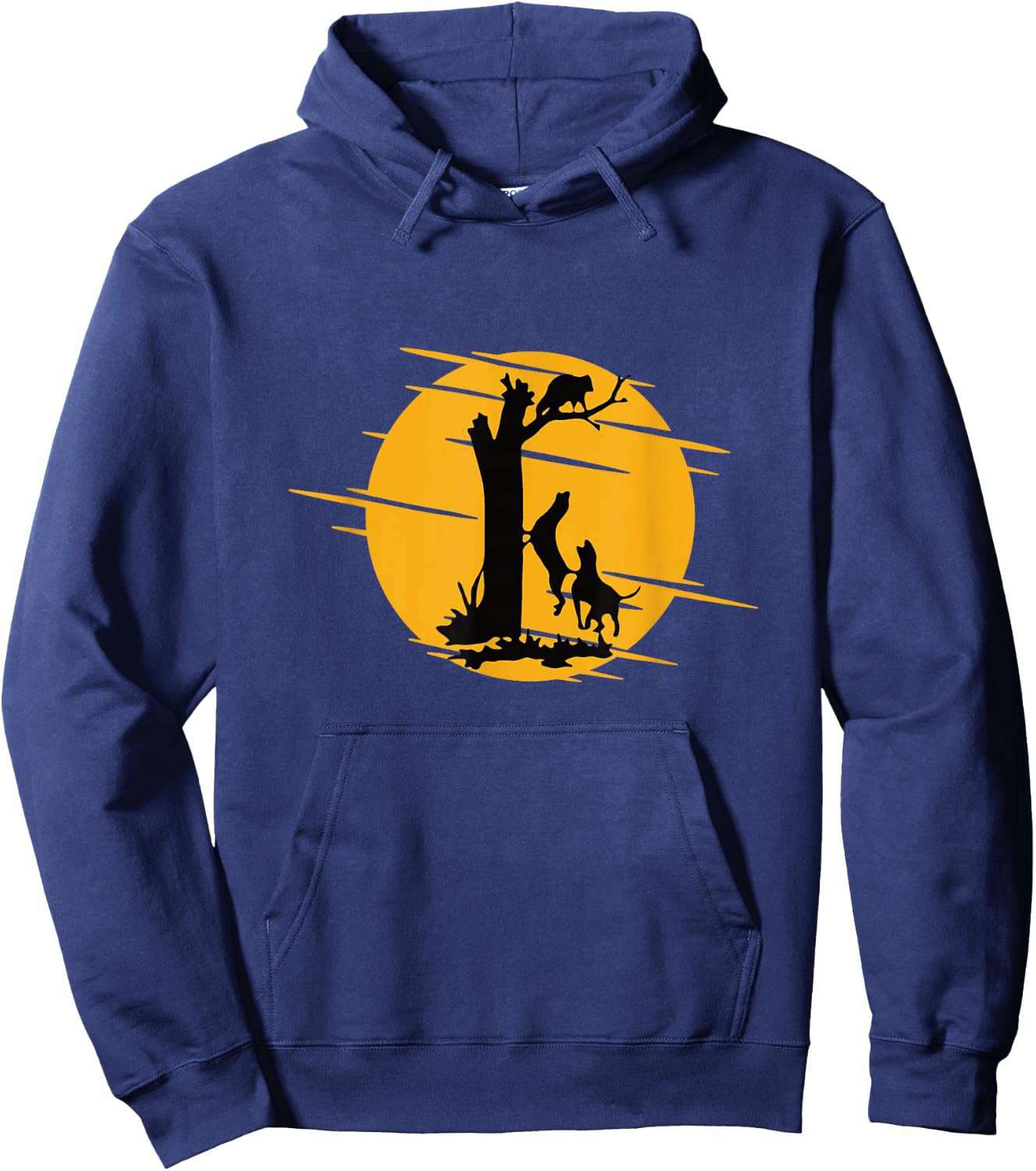 Coonhound Lovers Apparel & Gifts -Adults, -Kids Black Cotton Short Sleeve Classic Fit - Dog Treeing A Raccoon Howling - Fun Coon Hunting Hoodie - Hoodie | Navy
