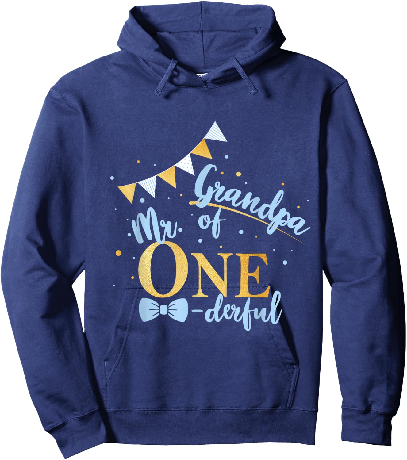 Grandpa Of Mr One-derful Party Blue-Gold Boy 1st Birthday Hoodie - Hoodie | Navy