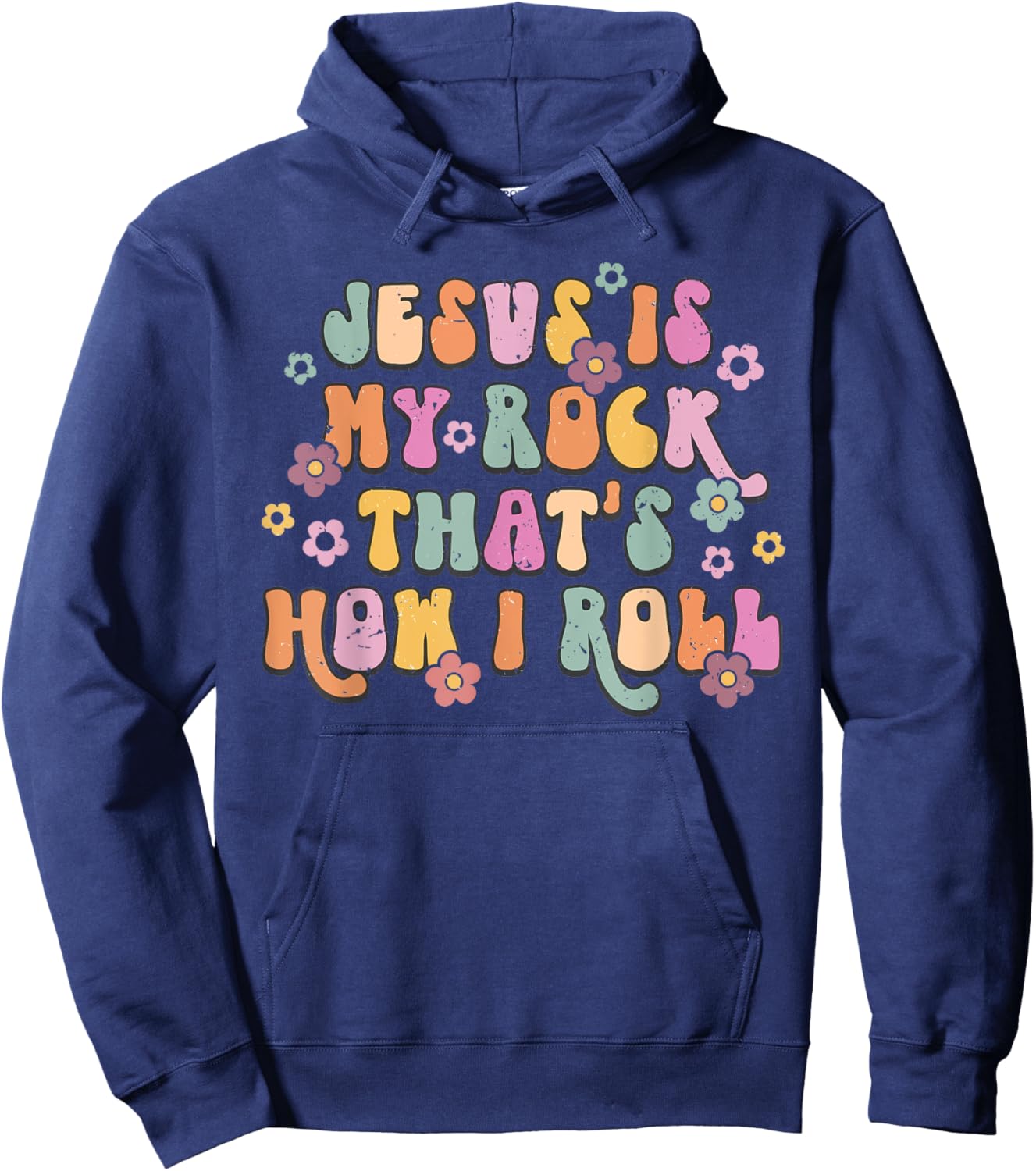 Leopard Jesus Is My Rock And That Is How I Roll Retro Groovy Hoodie - Hoodie | Navy