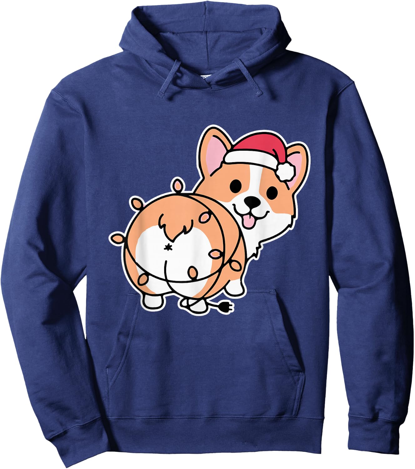 Corgi Christmas Lights Pajama Cute Dog Puppy Lover X-Mas Men Women Kids Hoodie - Hoodie | Navy