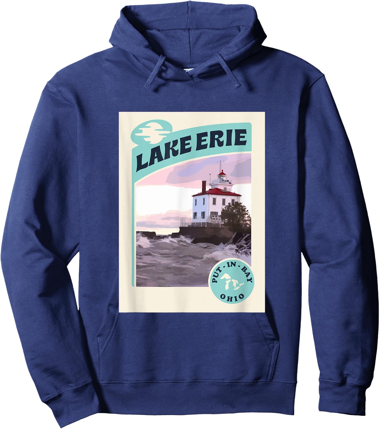 Vintage Put In Bay Lake Erie Ohio Lighthouse Travel Souvenir Hoodie - Hoodie | Navy
