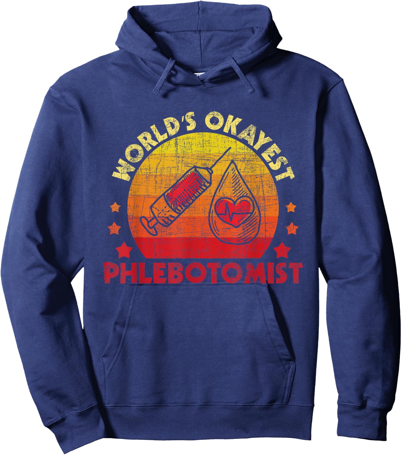 World's Okayest Phlebotomist - Syringe Medical Phlebotomy Hoodie - Hoodie | Navy