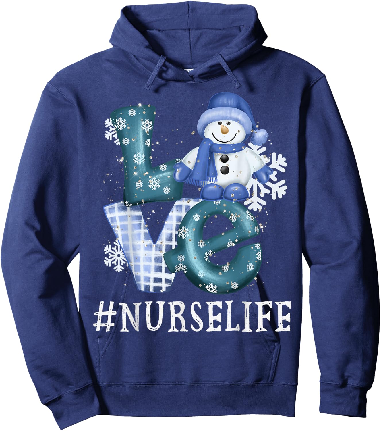 Nurse Love Snowman Xmas Funny Women Winter Season Christmas Hoodie - Hoodie | Navy
