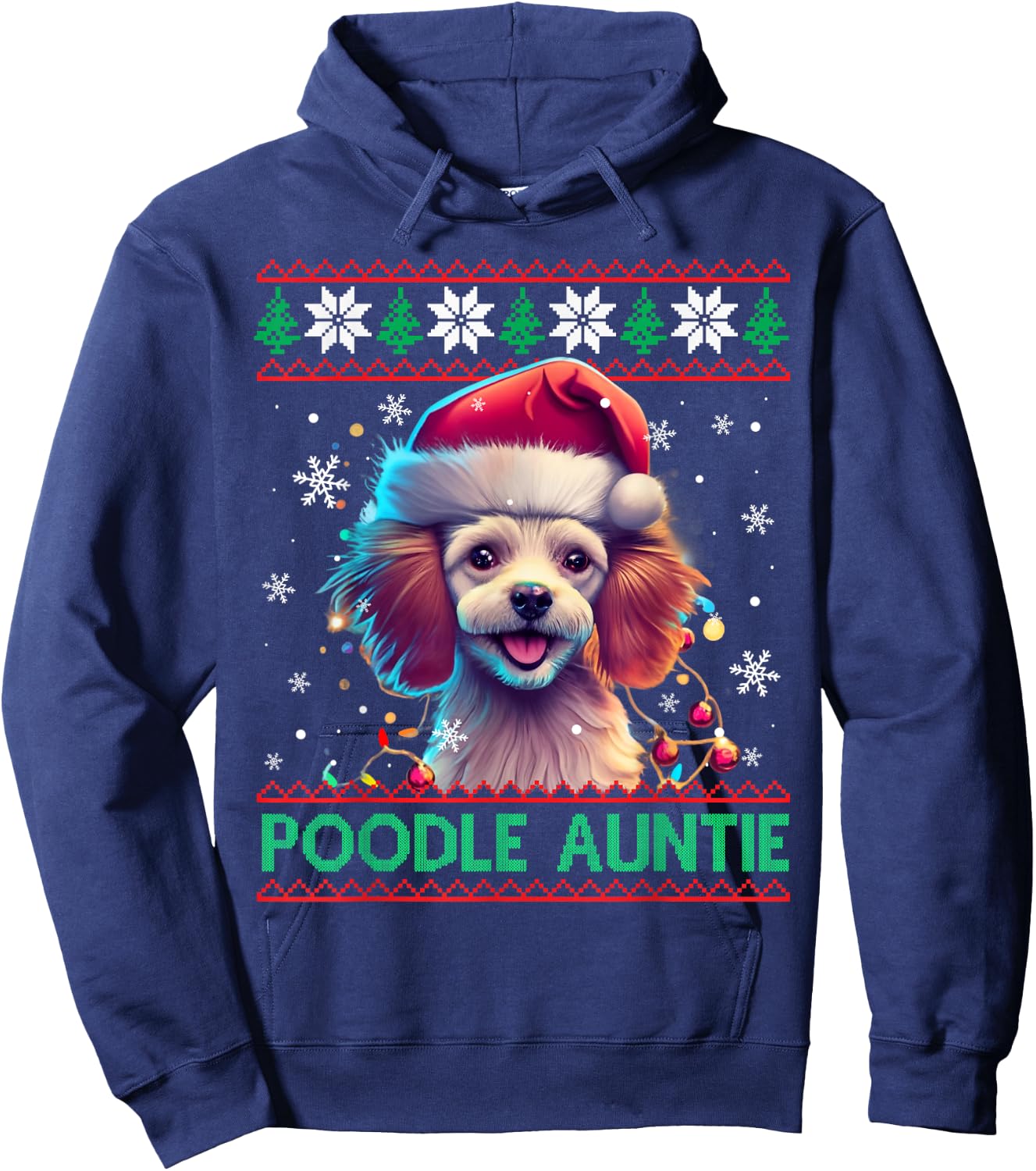 Poodle Auntie Santa Hat Poodle Lover Ugly Christmas Hoodie - Hoodie | Navy