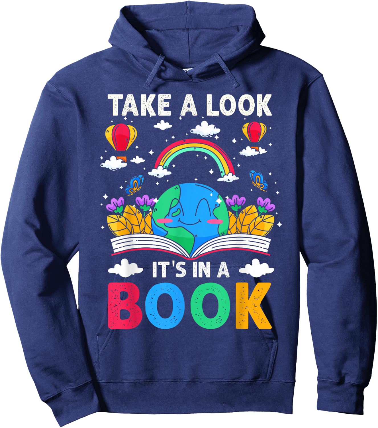 Take A Look It's in A Book Reading Vintage Retro Rainbow Hoodie - Hoodie | Navy