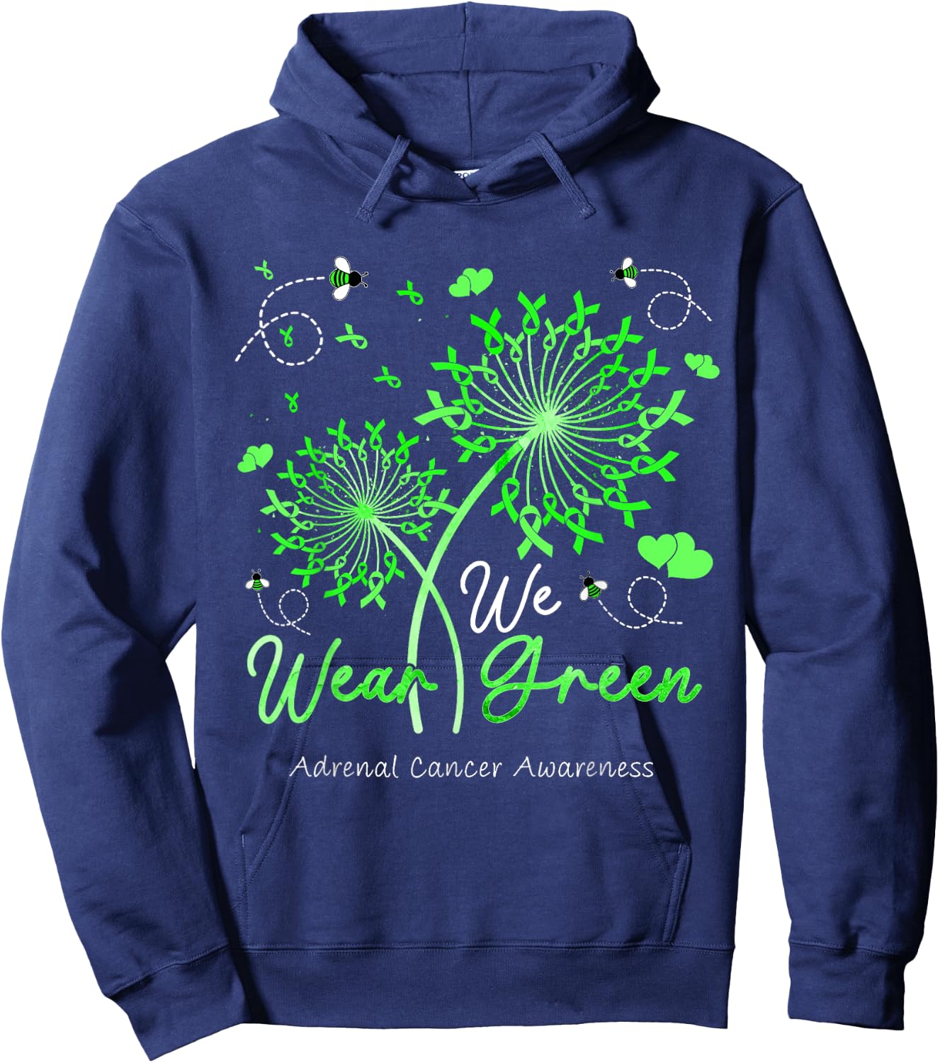 Dandelion We Wear Green Ribbon Adrenal Cancer Awareness Hoodie - Hoodie | Navy