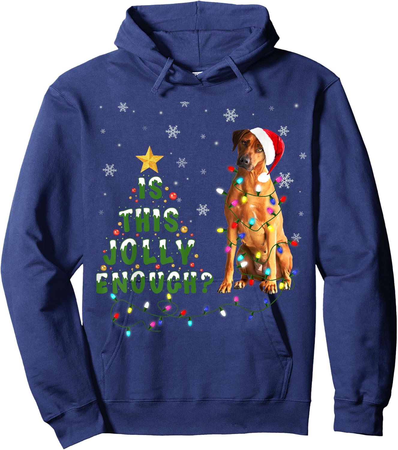 Is This Jolly Enough Rhodesian Ridgeback Dog Light Christmas Men Women Kids Hoodie - Hoodie | Navy