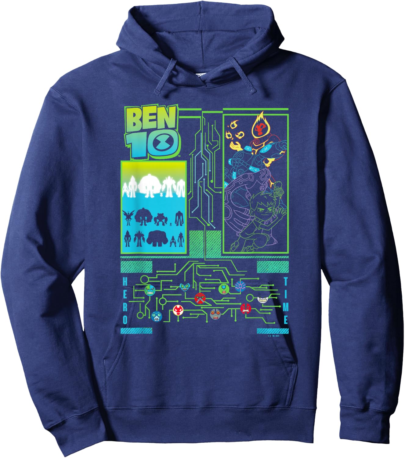 Ben 10 Group Cyber Tech Poster Hoodie - Hoodie | Navy