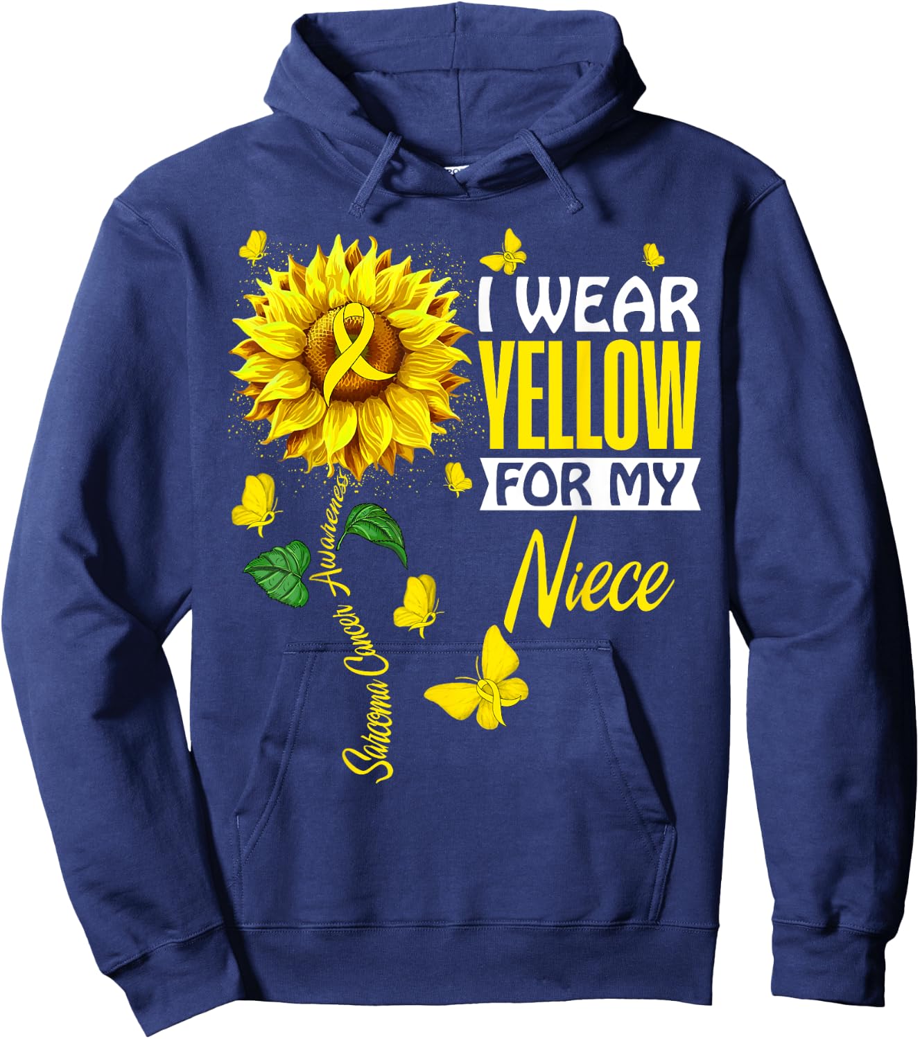 I Wear Yellow For Niece Sarcoma Cancer Awareness Support Hoodie - Hoodie | Navy