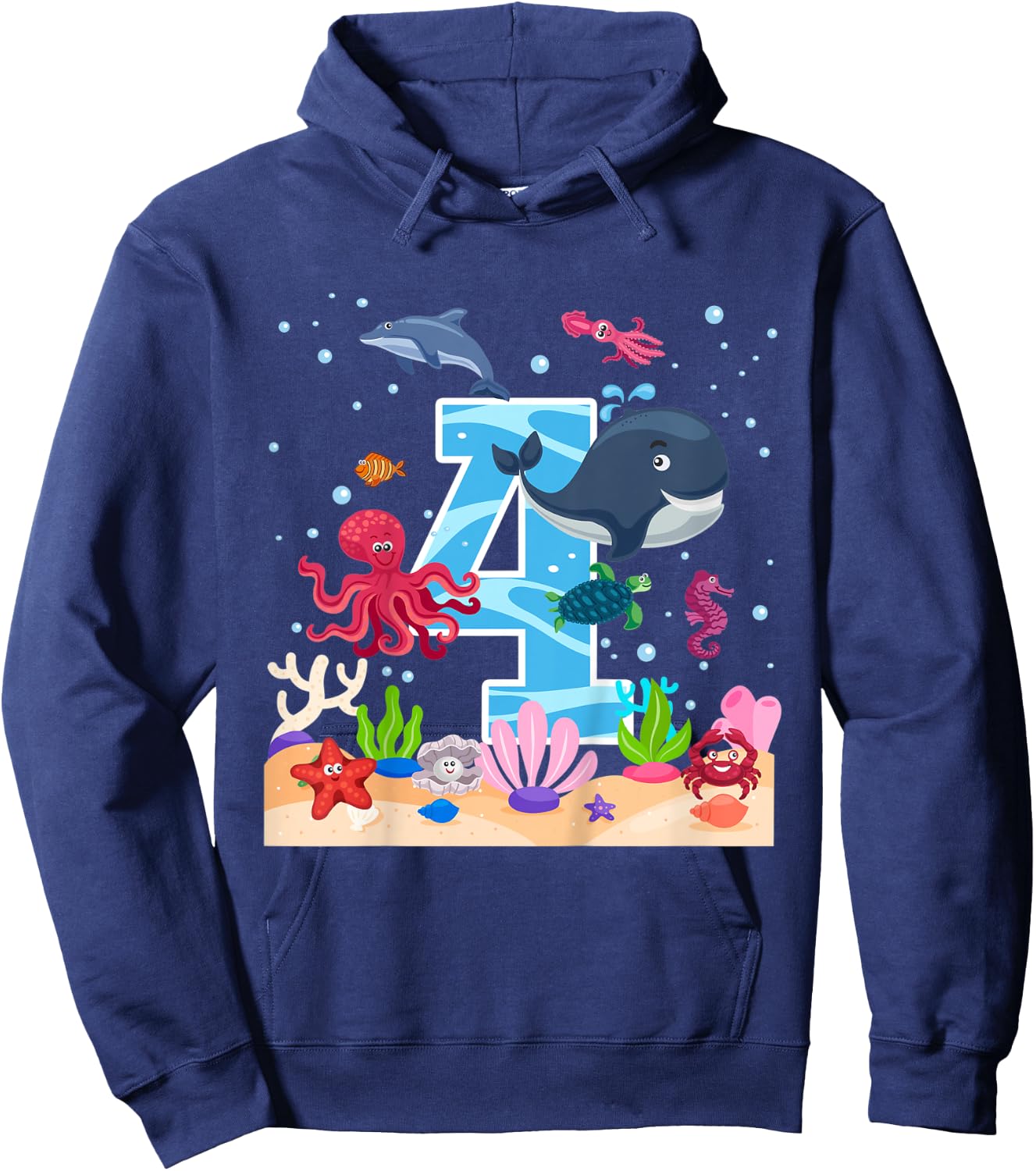 Kids 4th Birthday Party Sea Fish Aquarium Birthday Boy Hoodie - Hoodie | Navy