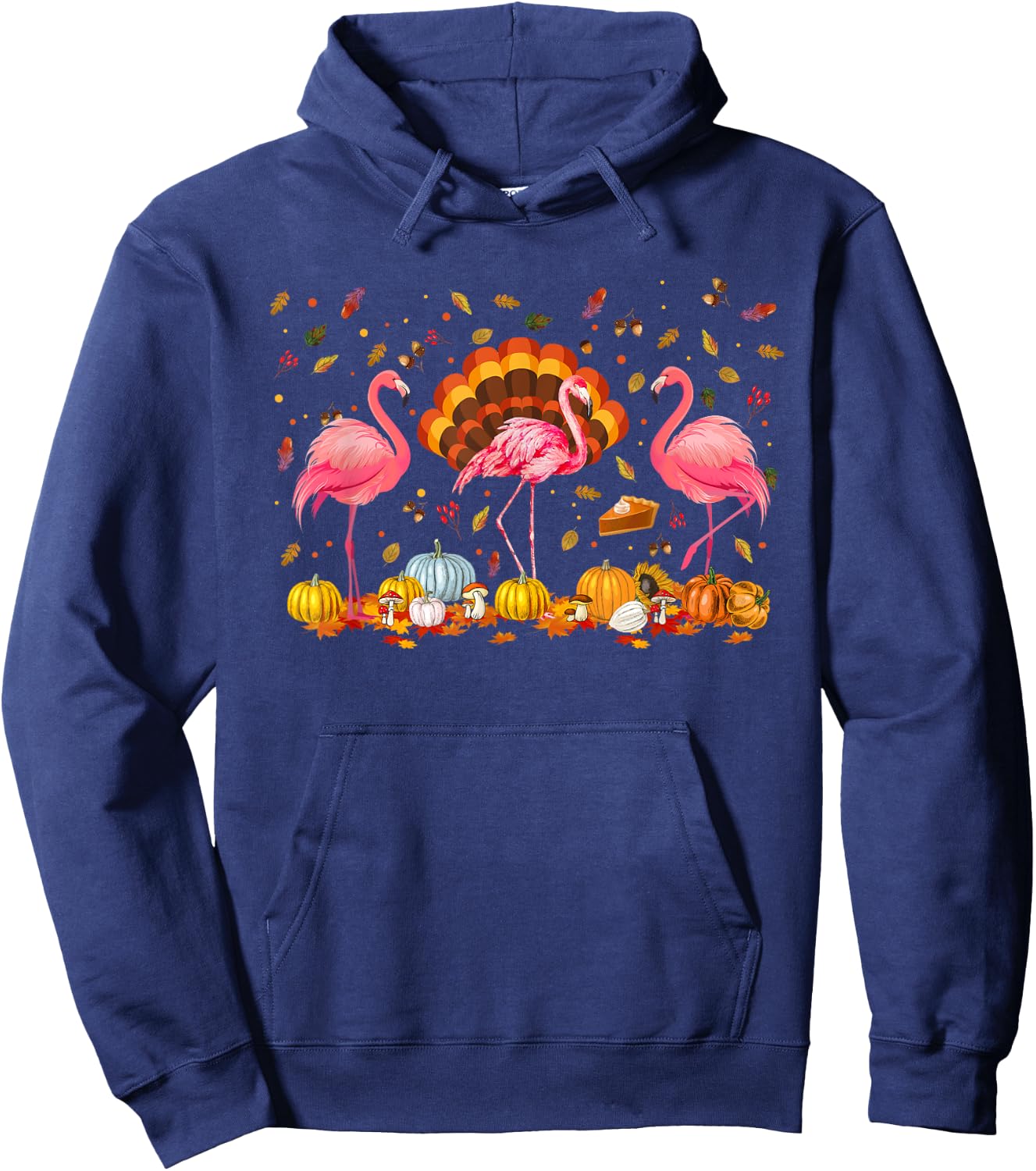 Happy Thanksgiving Flamingo Happy Fall Y'all Thankful Season Hoodie - Hoodie | Navy