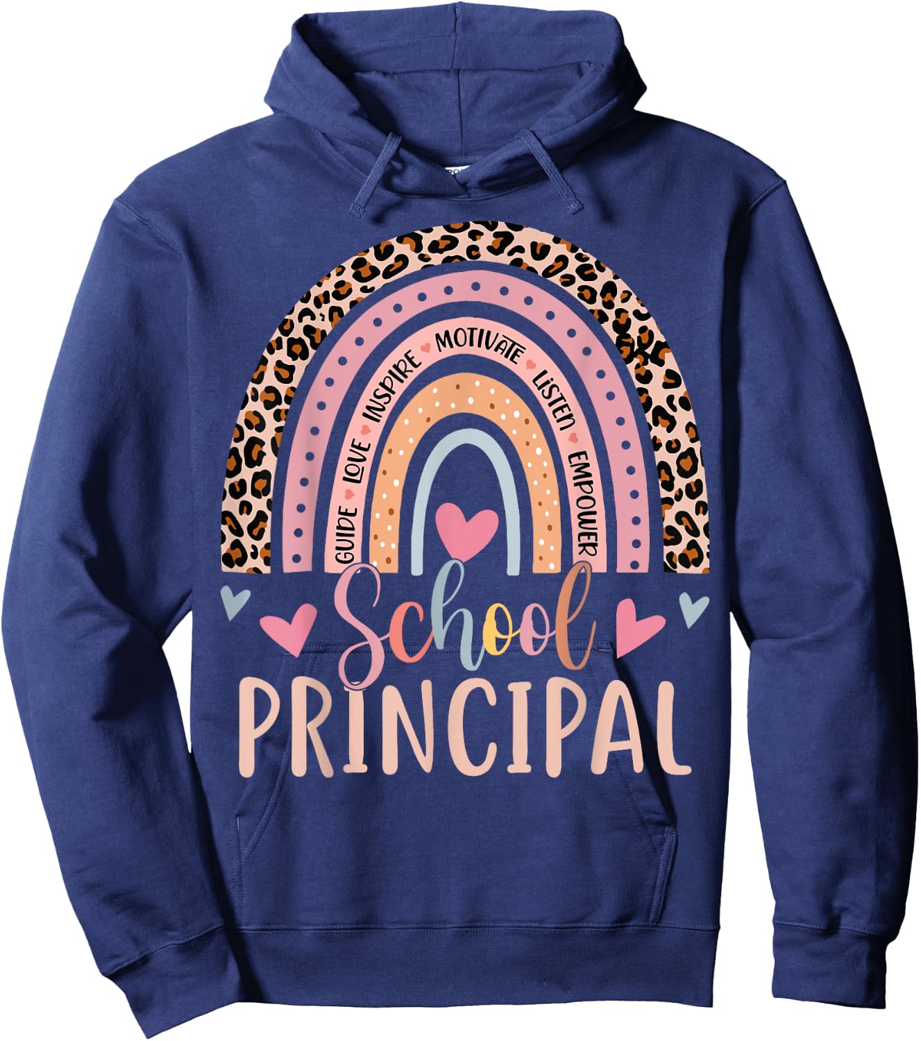 School Principal Rainbow Leopard Funny School Principal Hoodie - Hoodie | Navy