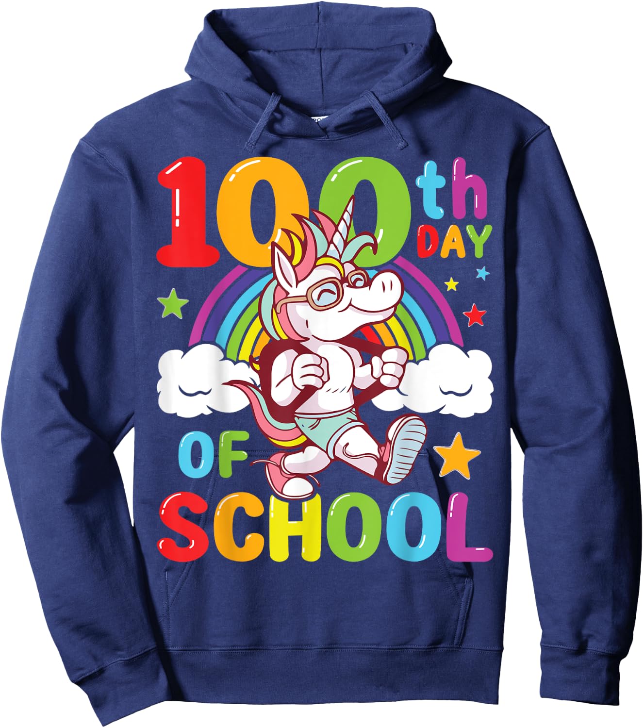 Happy 100th Day of School Unicorn Rainbow 100 Days of School Hoodie - Hoodie | Navy