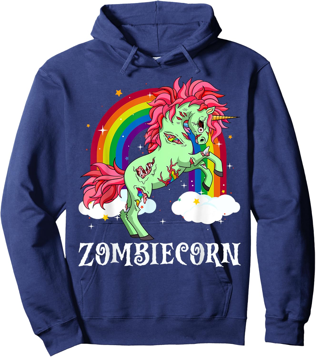 Zombiecorn Zombie Unicorn Halloween Women Girls Rainbow Hoodie - Hoodie | Navy
