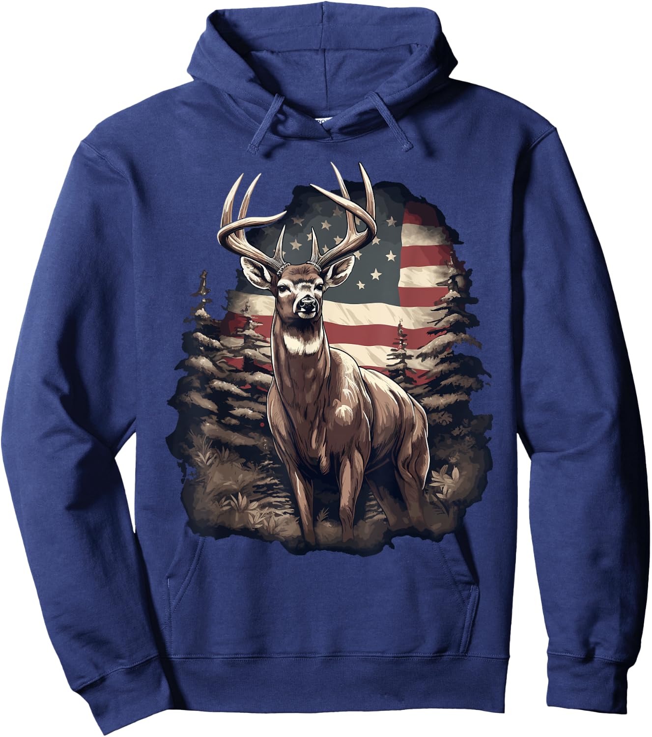 Whitetail Buck Deer Hunting US Flag Patriotic Hunter Hoodie - Hoodie | Navy
