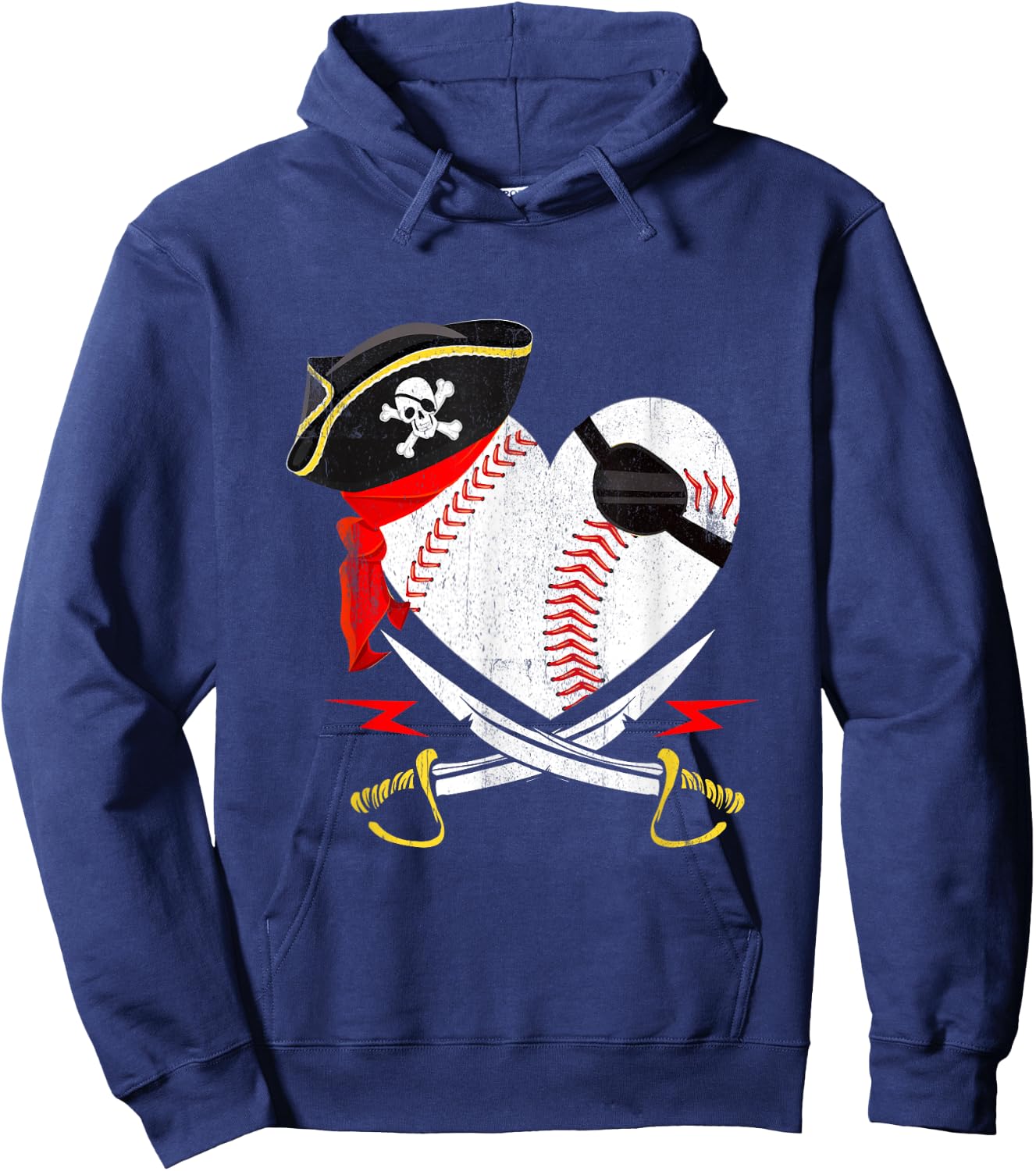 The Vintage Pirate Baseball Softball Heart With Skull Hat Hoodie - Hoodie | Navy