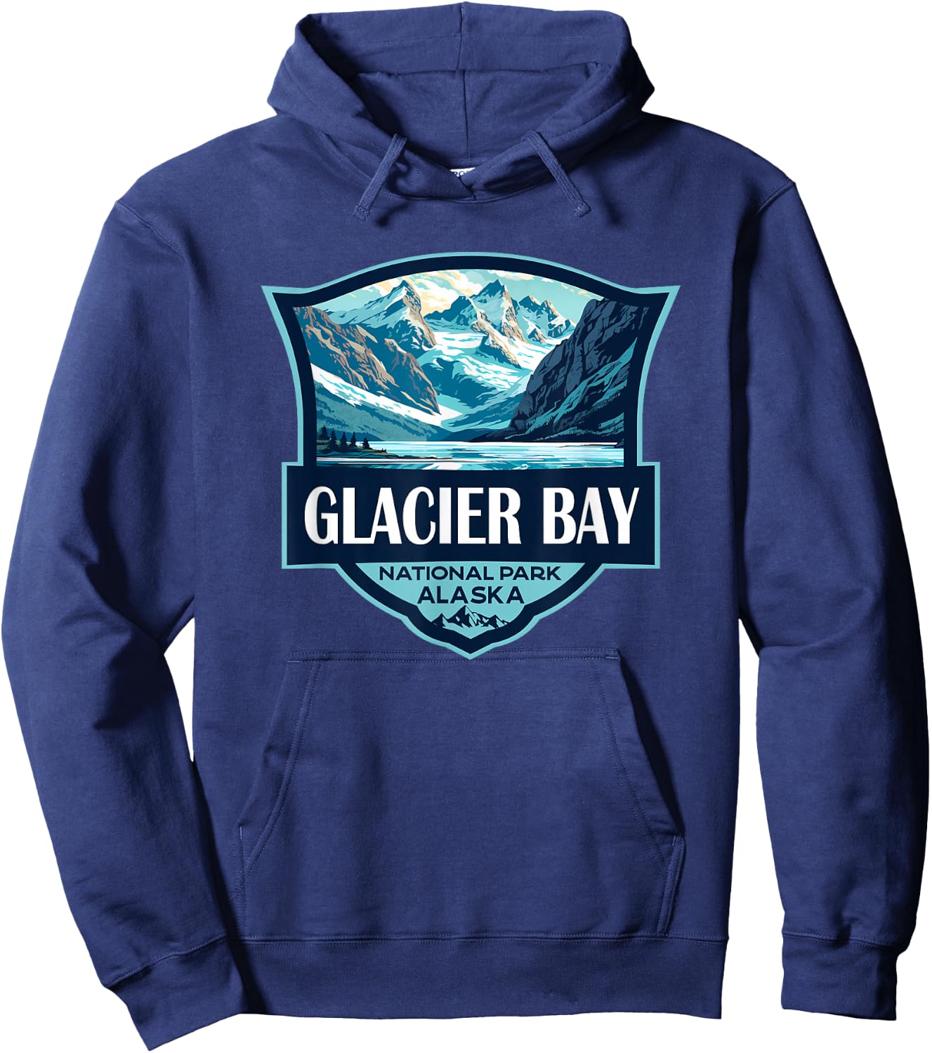 Glacier Bay National Park Illustration Travel Retro Badge Hoodie - Hoodie | Navy