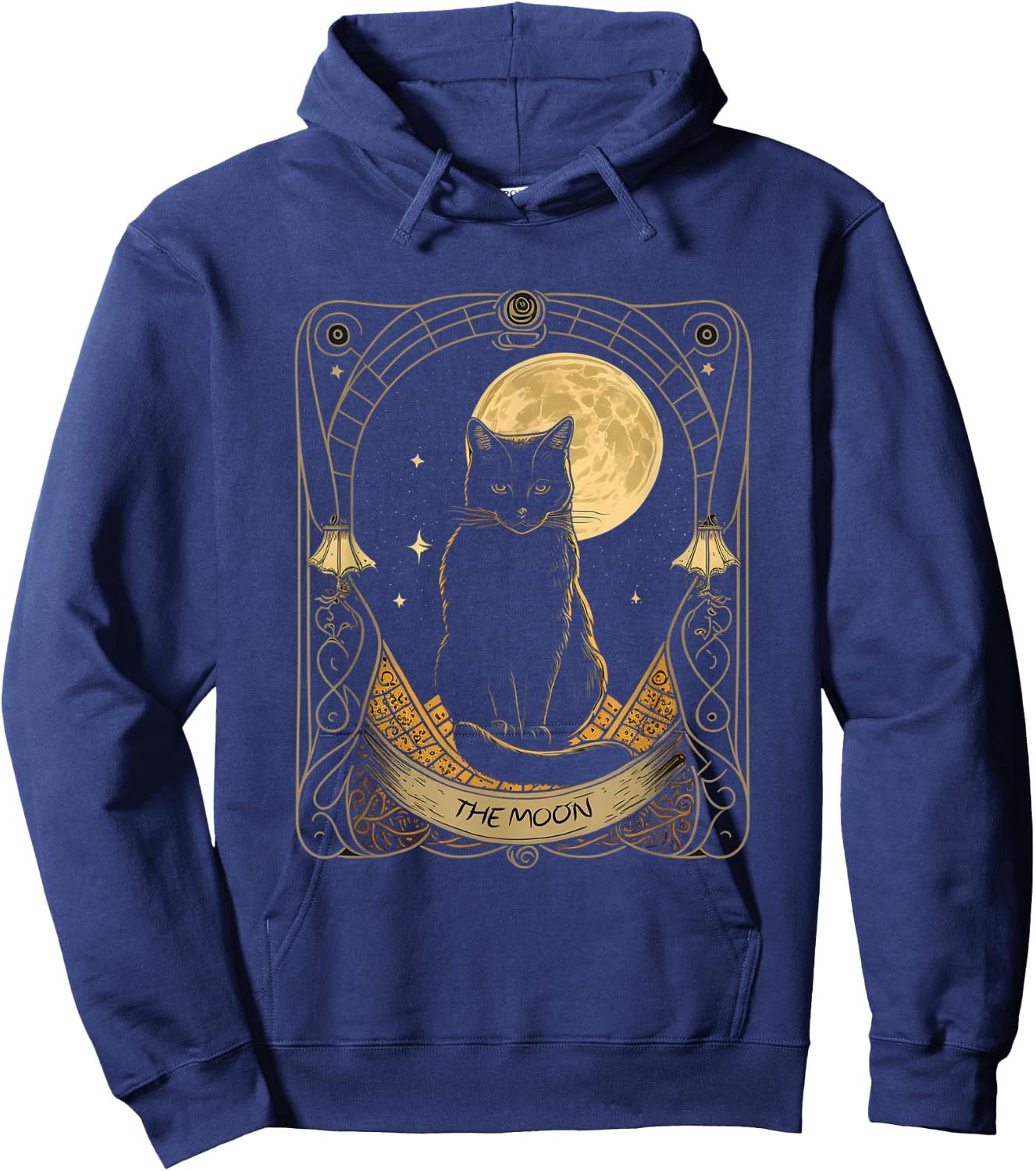Tarot Card Crescent Moon And Cat Graphic Hoodie - Hoodie | Navy