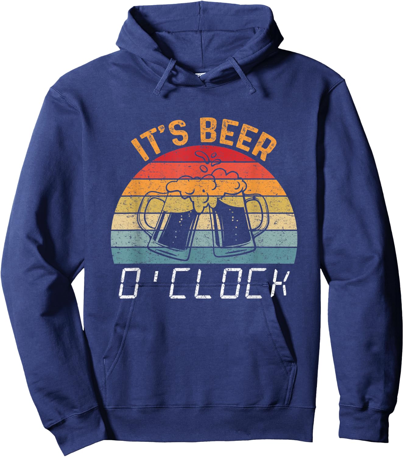 It's Beer O'clock Beer Time Drinkers Funny Retro Vintage Hoodie - Hoodie | Navy