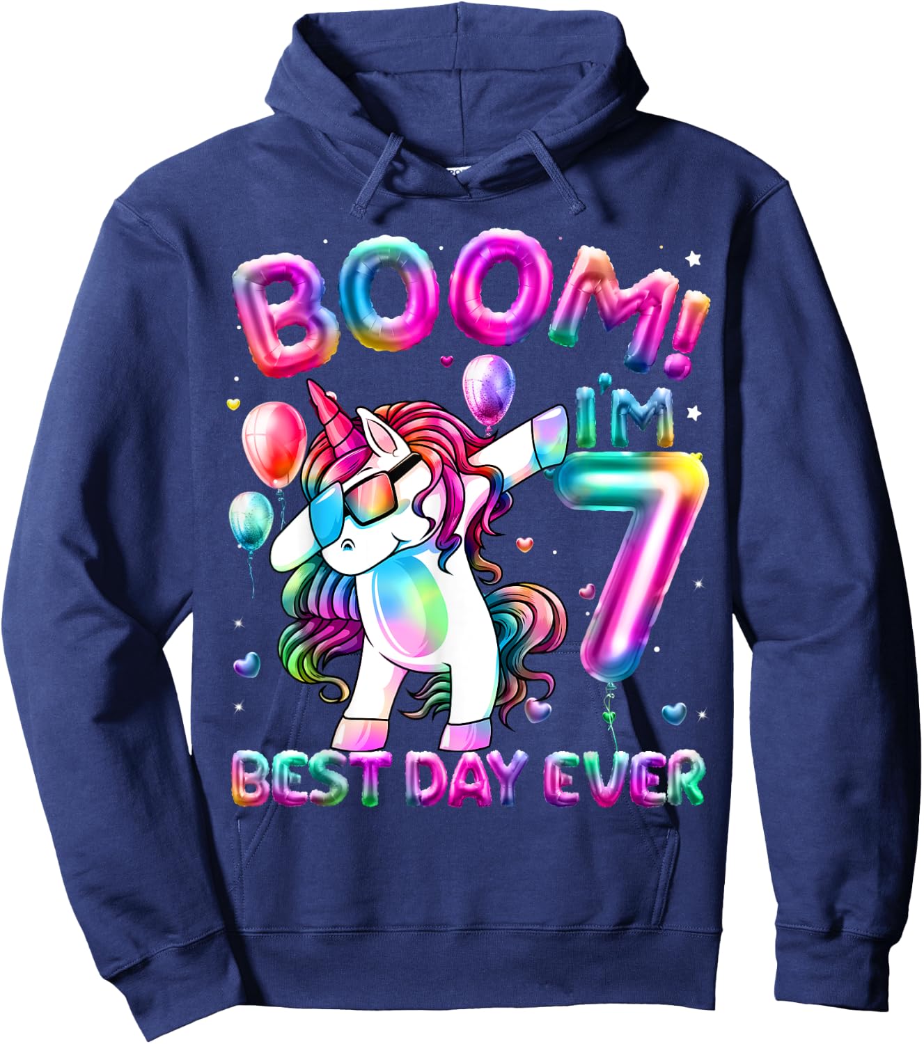 7 Years Old Dabbing Unicorn Gifts 7th Birthday Girl Party Hoodie - Hoodie | Navy