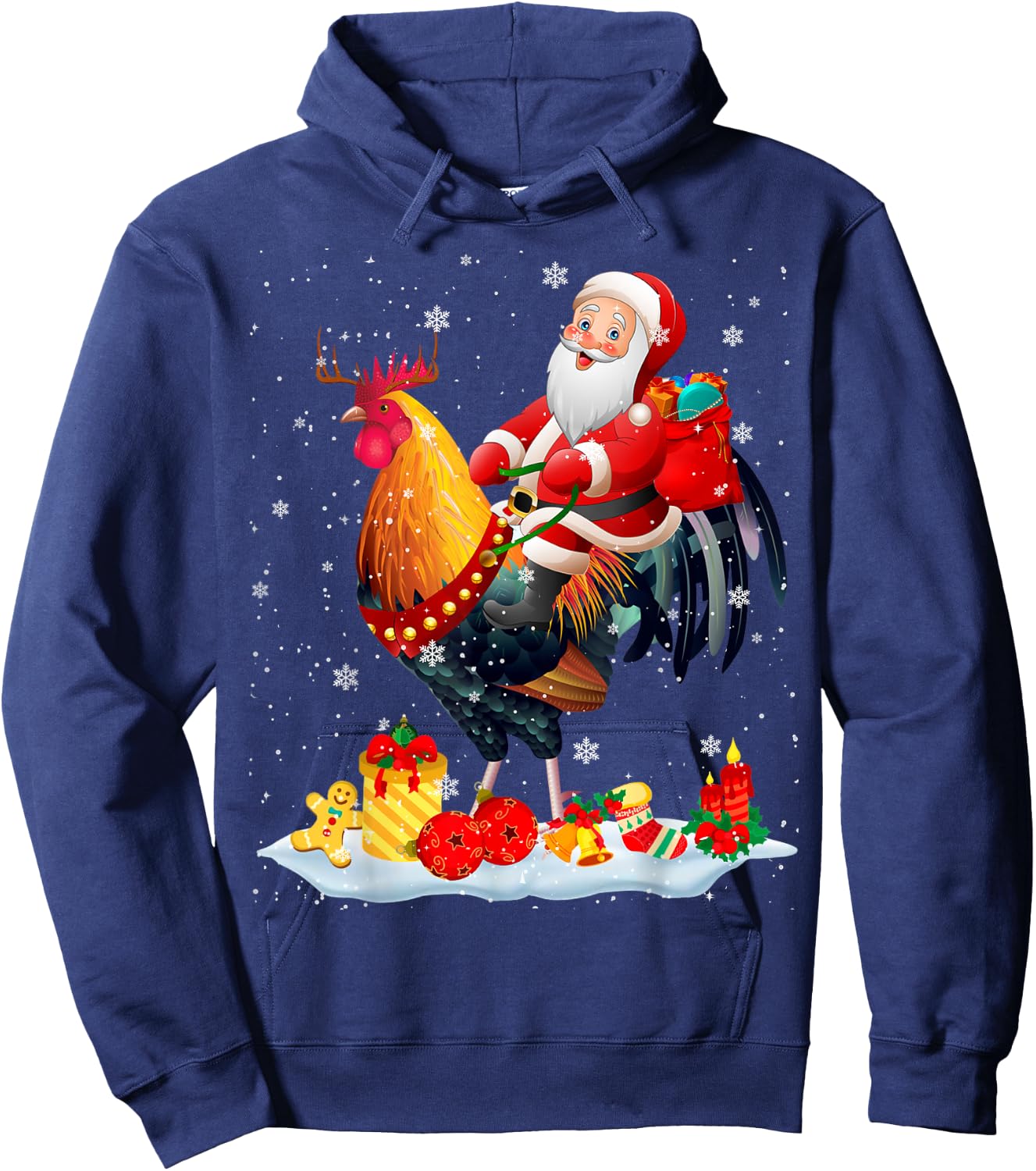 Santa Riding Chicken Reindeer Christmas Santa Chicken Lover Hoodie - Hoodie | Navy