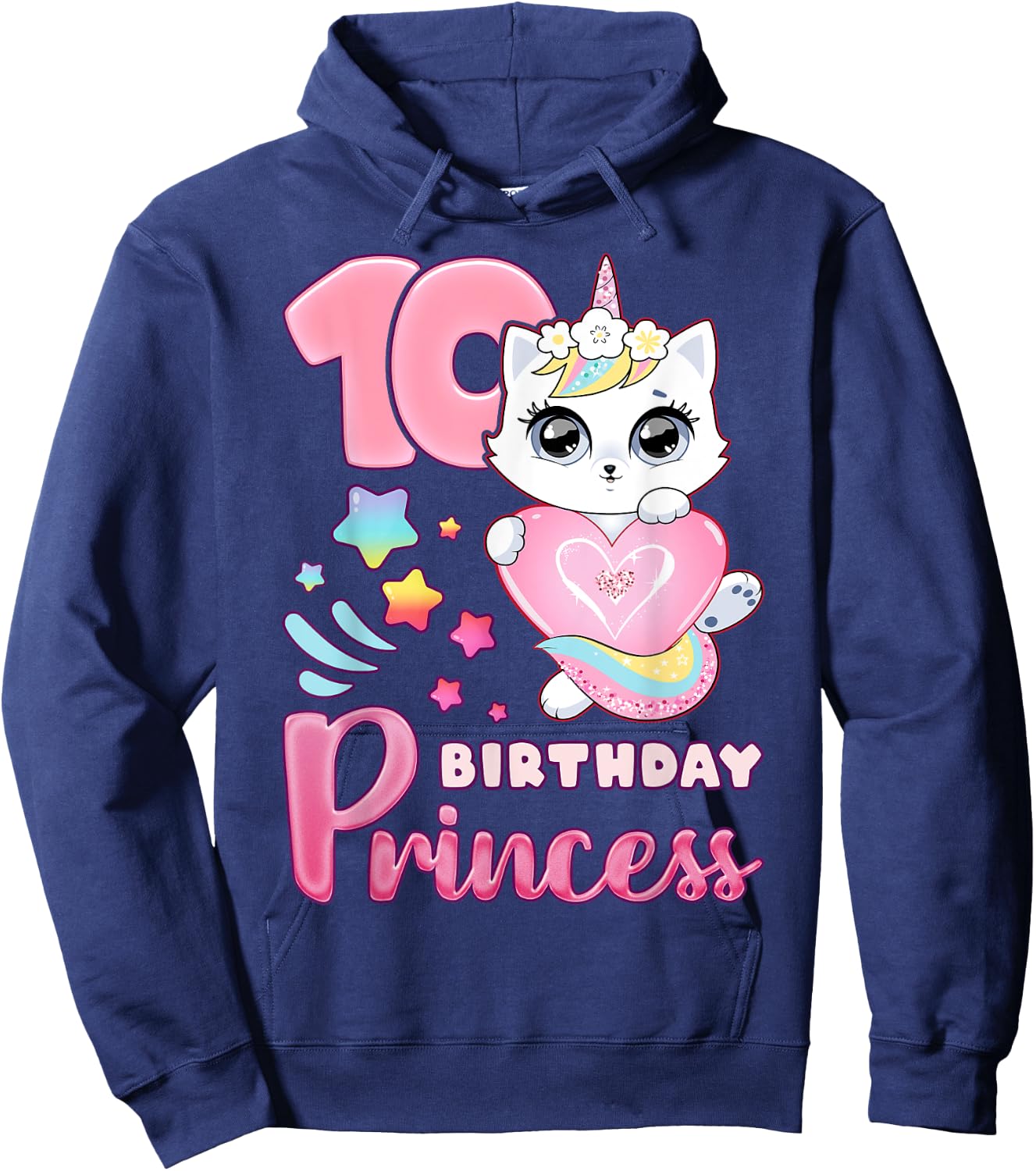Girl, 10th birthday, unicorn cat, number 10 Hoodie - Hoodie | Navy