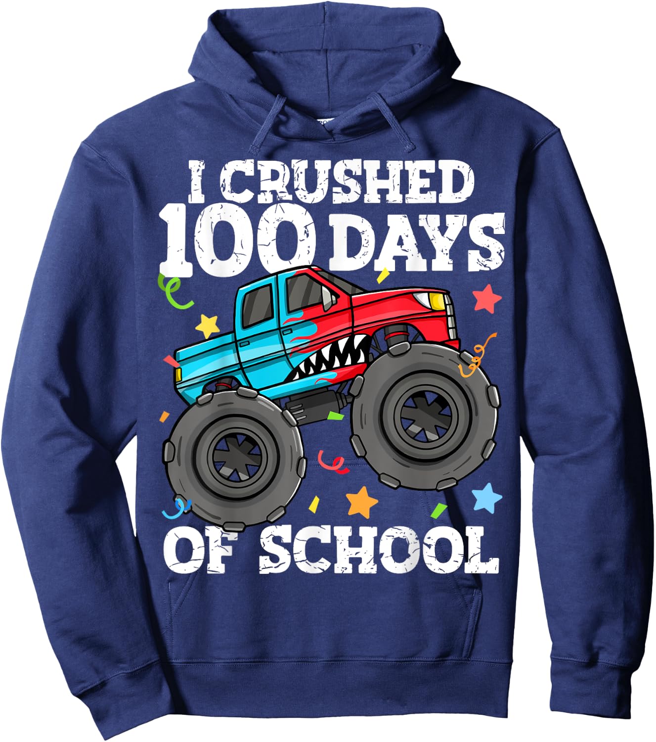 100 Days of School Monster Truck 100th Day of School Boys Hoodie - Hoodie | Navy