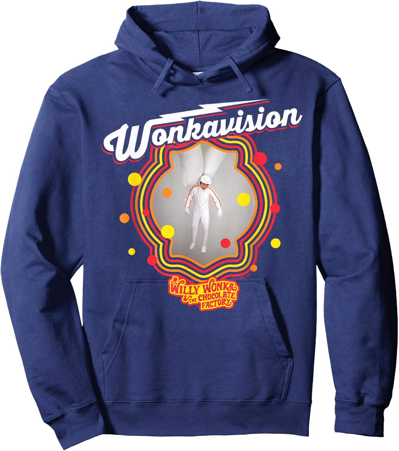 Willy Wonka & The Chocolate Factory - -Adults, Black, Small, Short Sleeve, Solid with Graphic Print, , Modern, Casual, Movie Fans, Casual Clothing Enthusiasts, Vacationers Hoodie - Hoodie | Navy