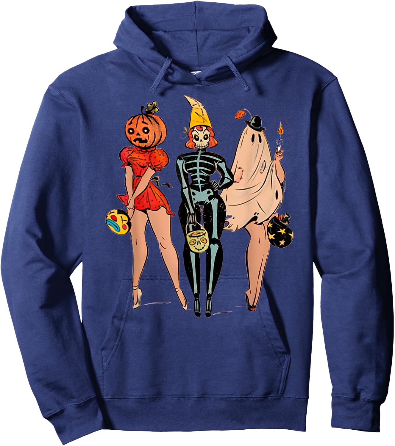 Halloween Witch Pin Up Retro Vintage Pumpkin Women Hoodie - Hoodie | Navy