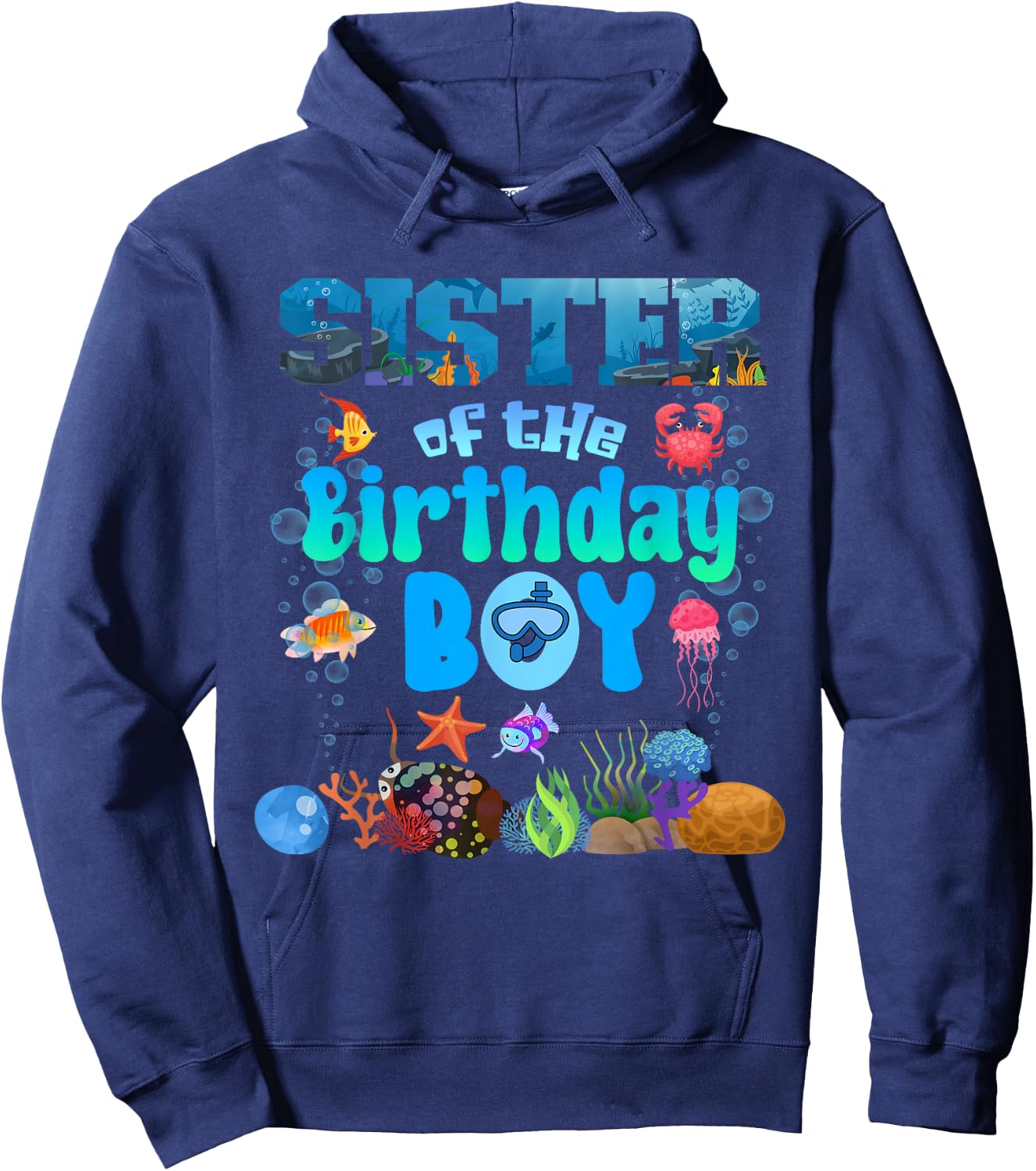 Sister Of The Birthday Boy Aquarium Sea Animals Matching Hoodie - Hoodie | Navy