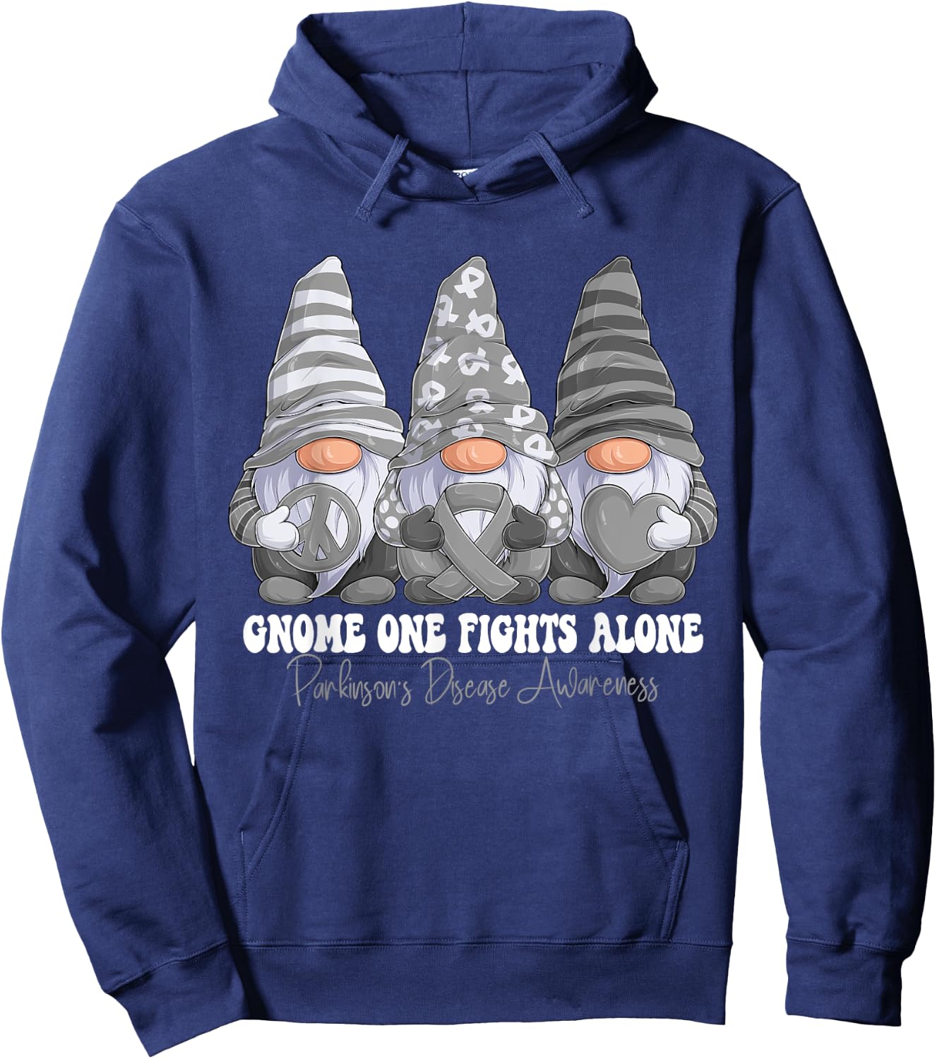 Parkinson's Disease Awareness Month Gray Ribbon Gnomies Hoodie - Hoodie | Navy