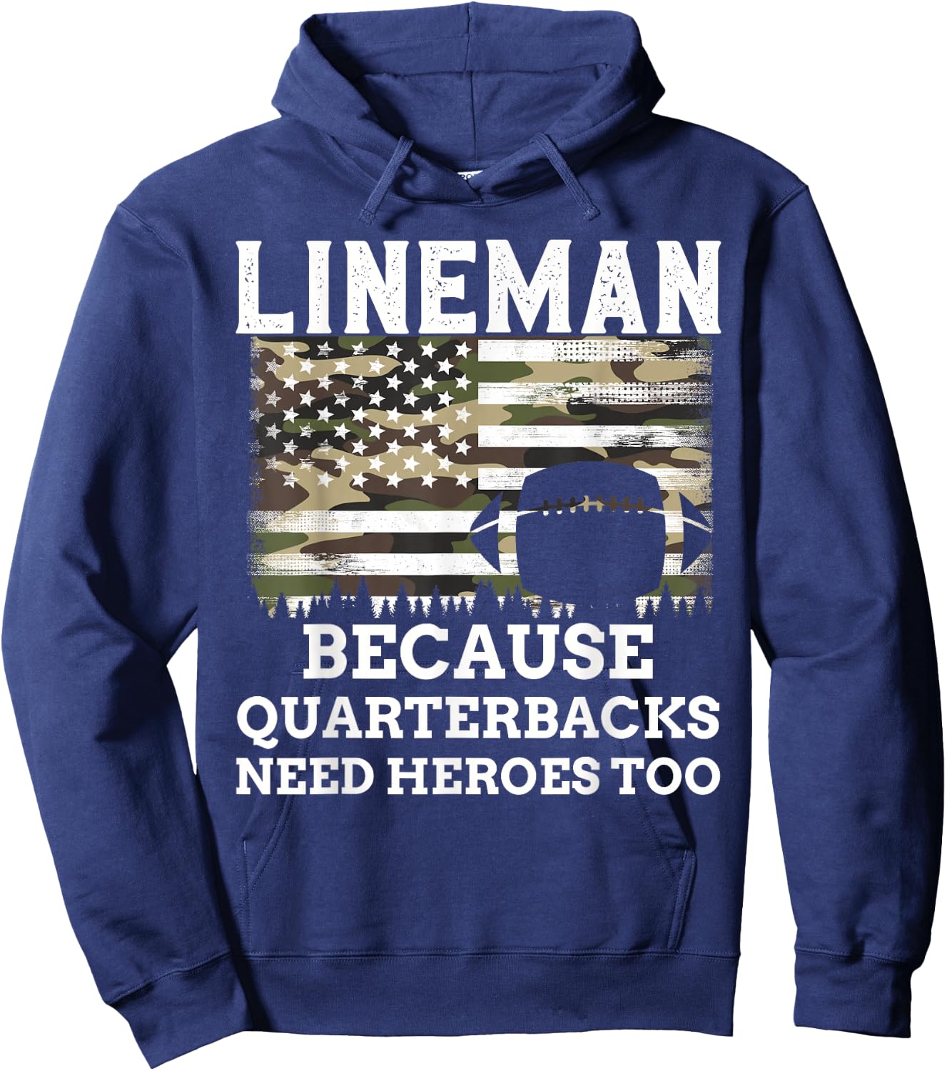 Lineman Football Gift Patriotic American Flag Camouflage Hoodie - Hoodie | Navy