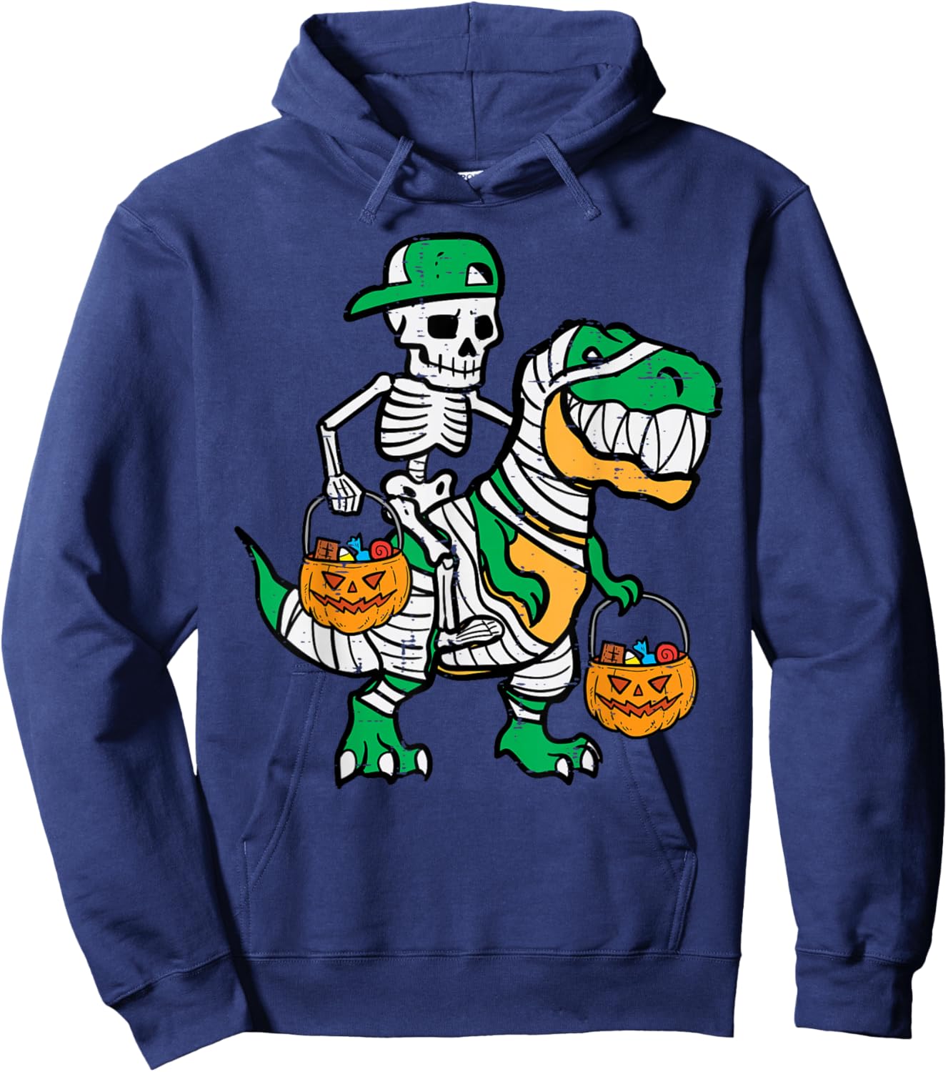 Skeleton Green Cap Dino Toddler Boys Halloween Kids Youth Hoodie - Hoodie | Navy