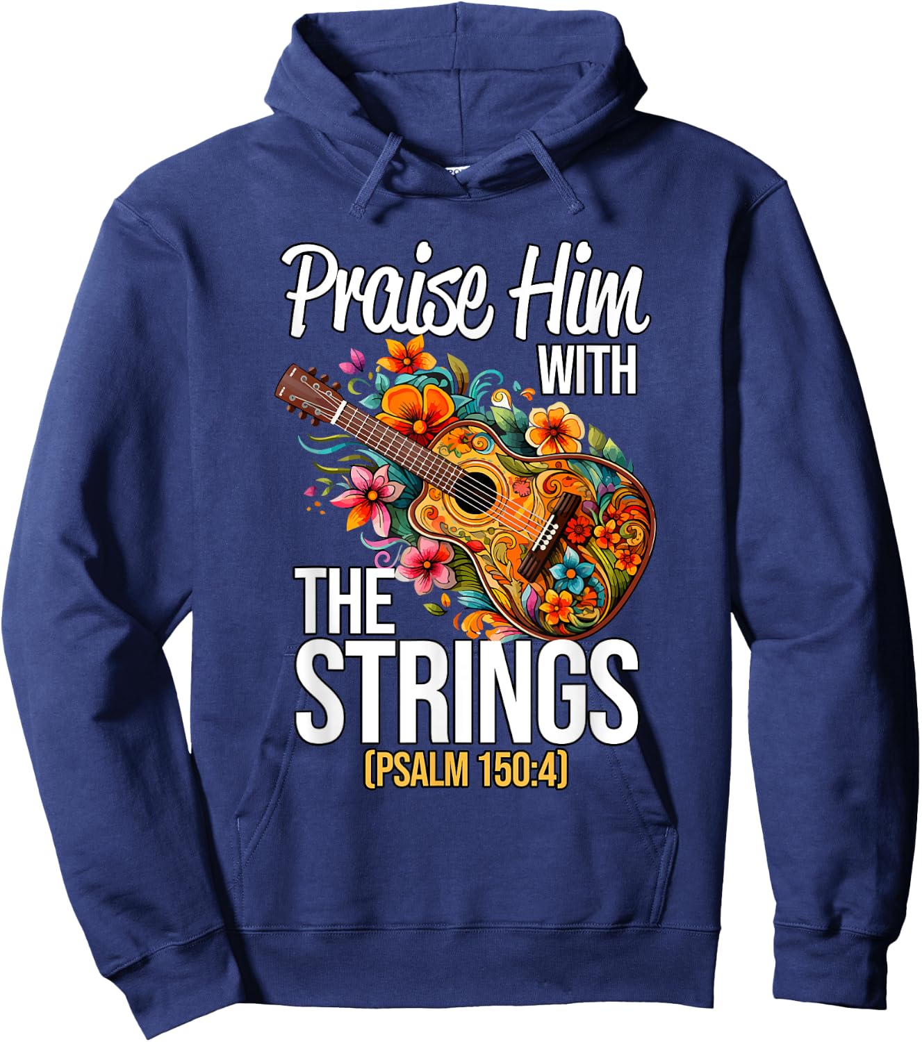 Praise Him With The Strings Christian Guitar Psalm Hoodie - Hoodie | Navy