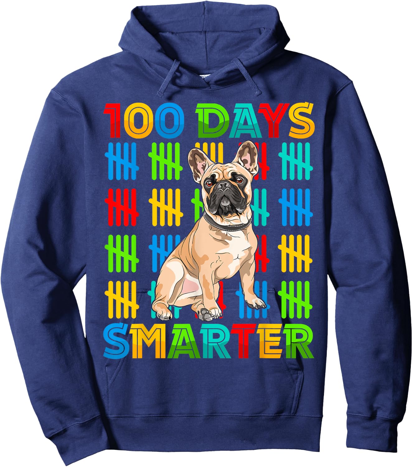 100 Days Smarter Frenchie Dog Lovers 100 Days Of School Kids Hoodie - Hoodie | Navy