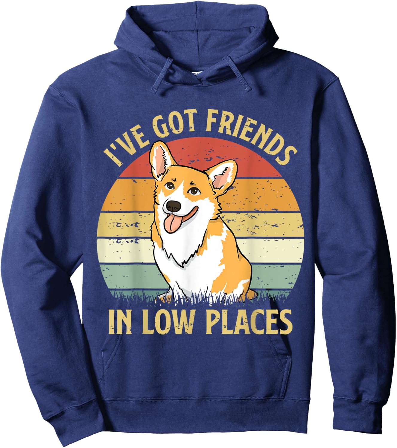 Retro I've Got Friends In Low Places Welsh Corgi Dog Lovers Hoodie - Hoodie | Navy