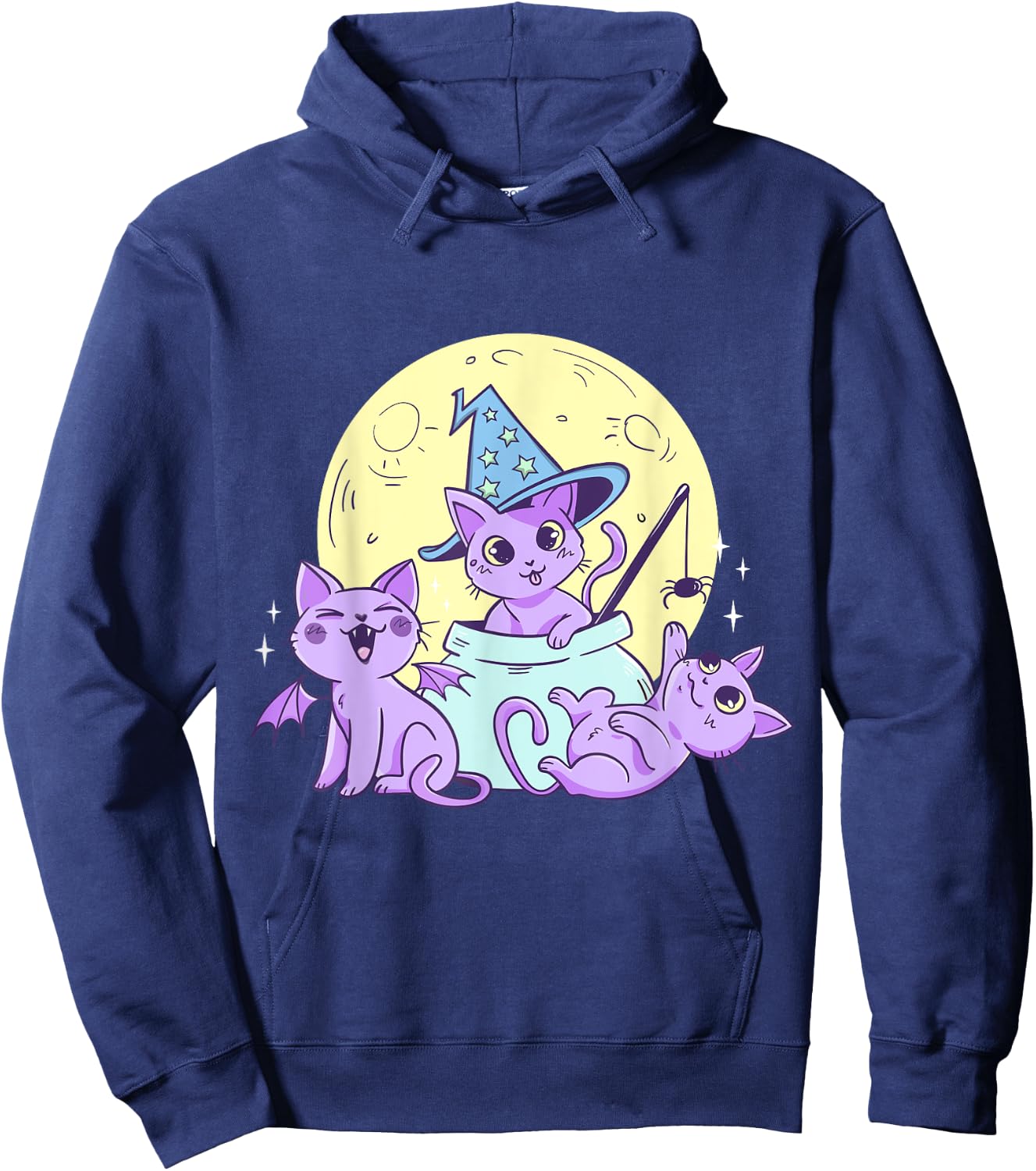 Creepy Pastel Goth Soft Goth emo Evil Cats with Moon Hoodie - Hoodie | Navy