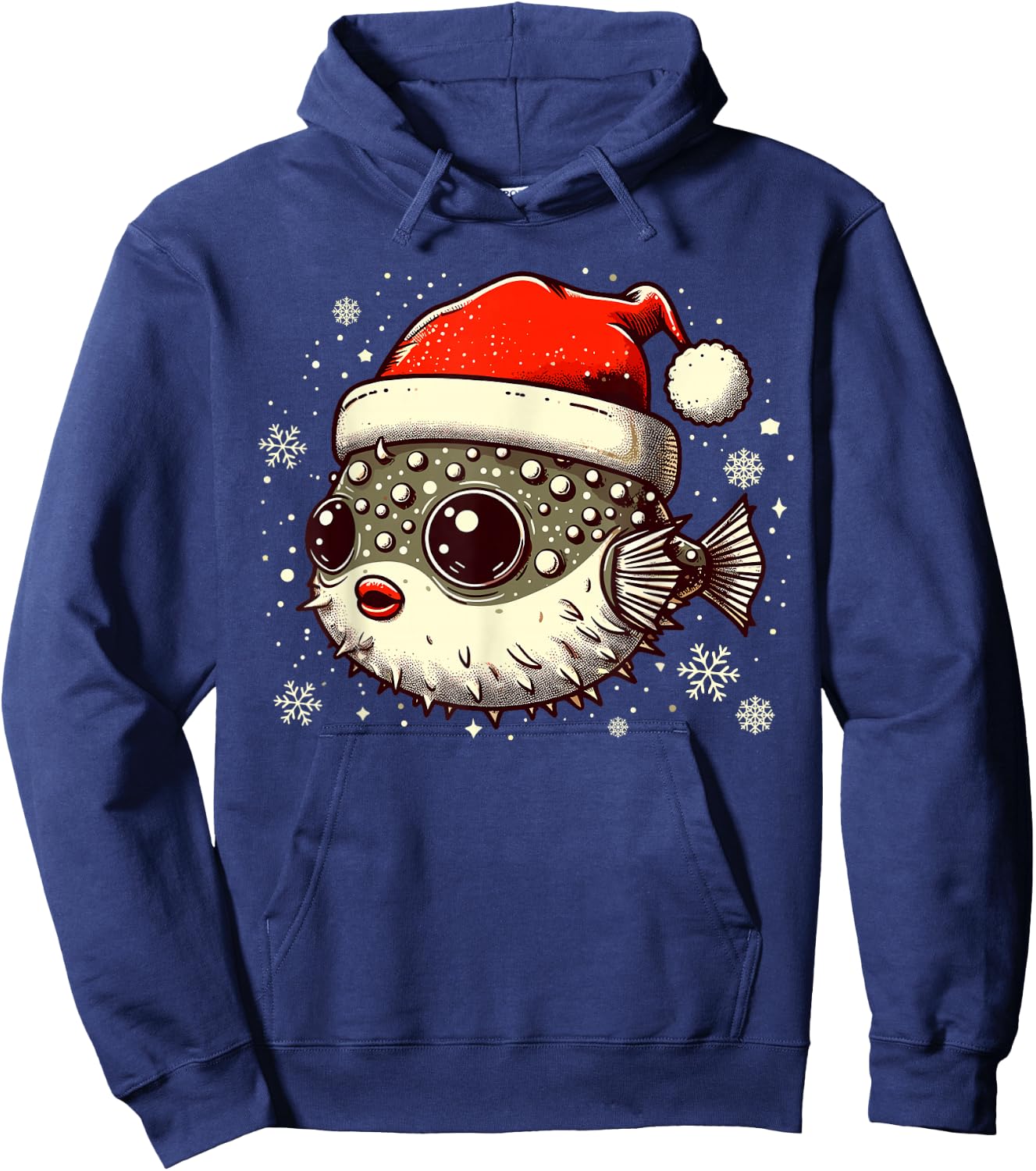 Pufferfish Christmas Santa Hat Puffer Fish Lovers Blowfish Hoodie - Hoodie | Navy