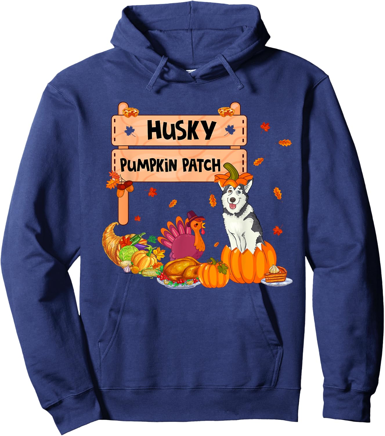 Husky Pumpkin Patch Thanksgiving Dog In Pumpkin Case Turkey Women Kids Hoodie - Hoodie | Navy