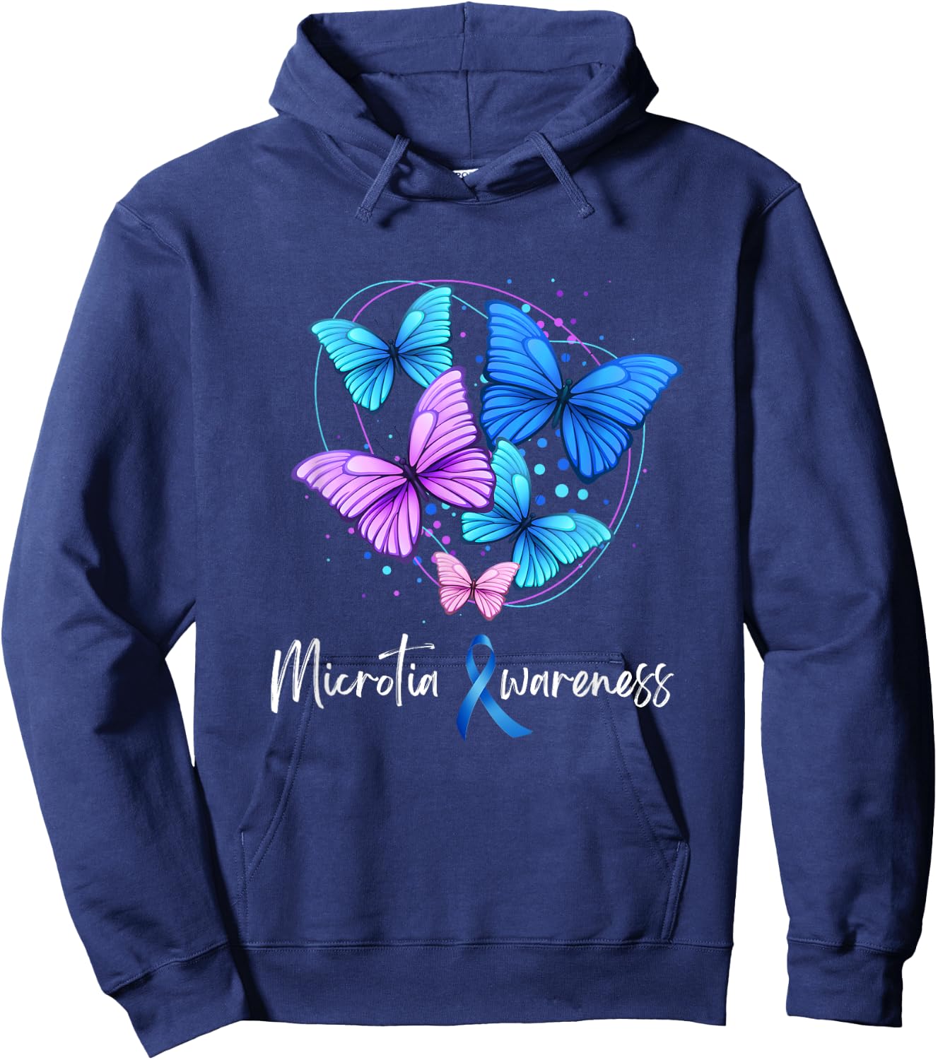 Microtia Awareness Day Blue Ribbon and Teal Butterfly Hoodie - Hoodie | Navy