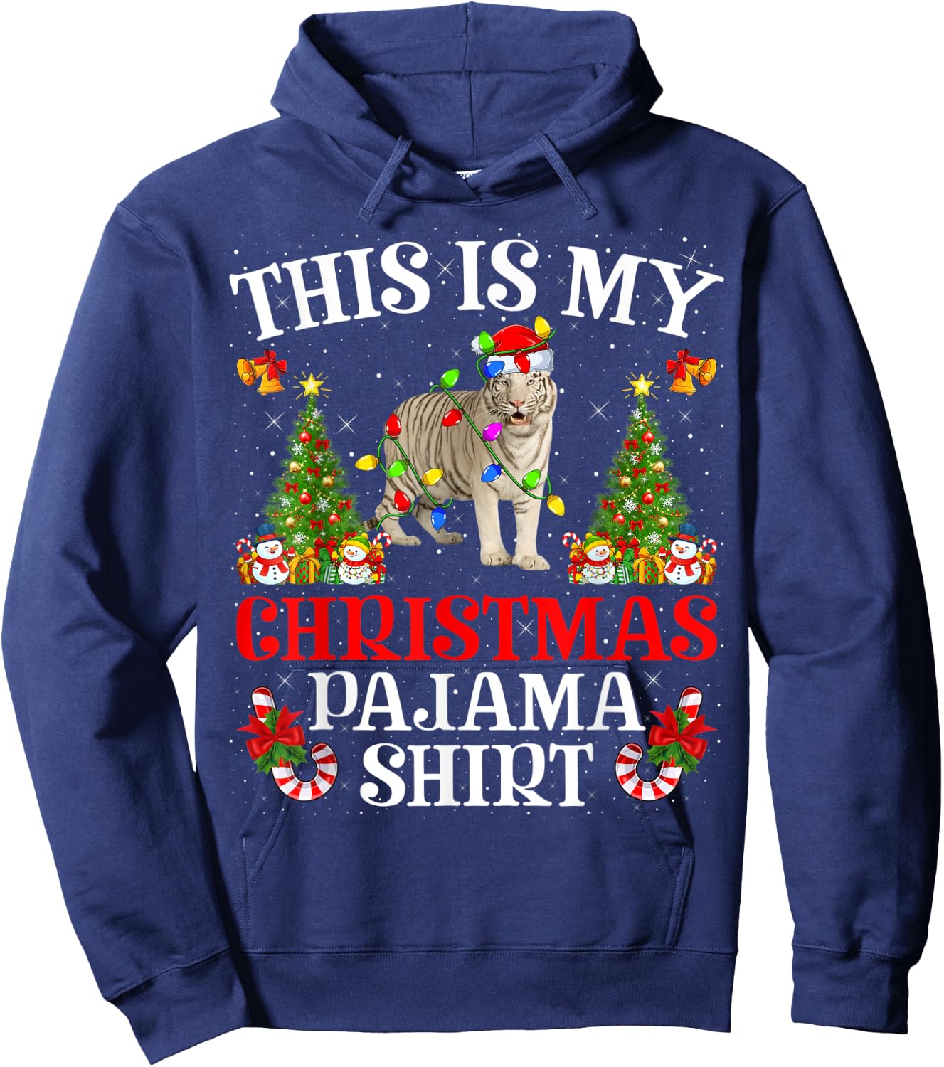 This Is My Christmas Pajama Shirt Lighting White Tiger Xmas Hoodie - Hoodie | Navy