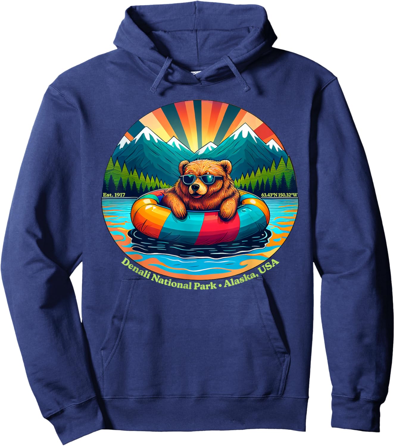 Denali NP AK Bear Animals Wearing Sunglasses Kids & Adults Hoodie - Hoodie | Navy