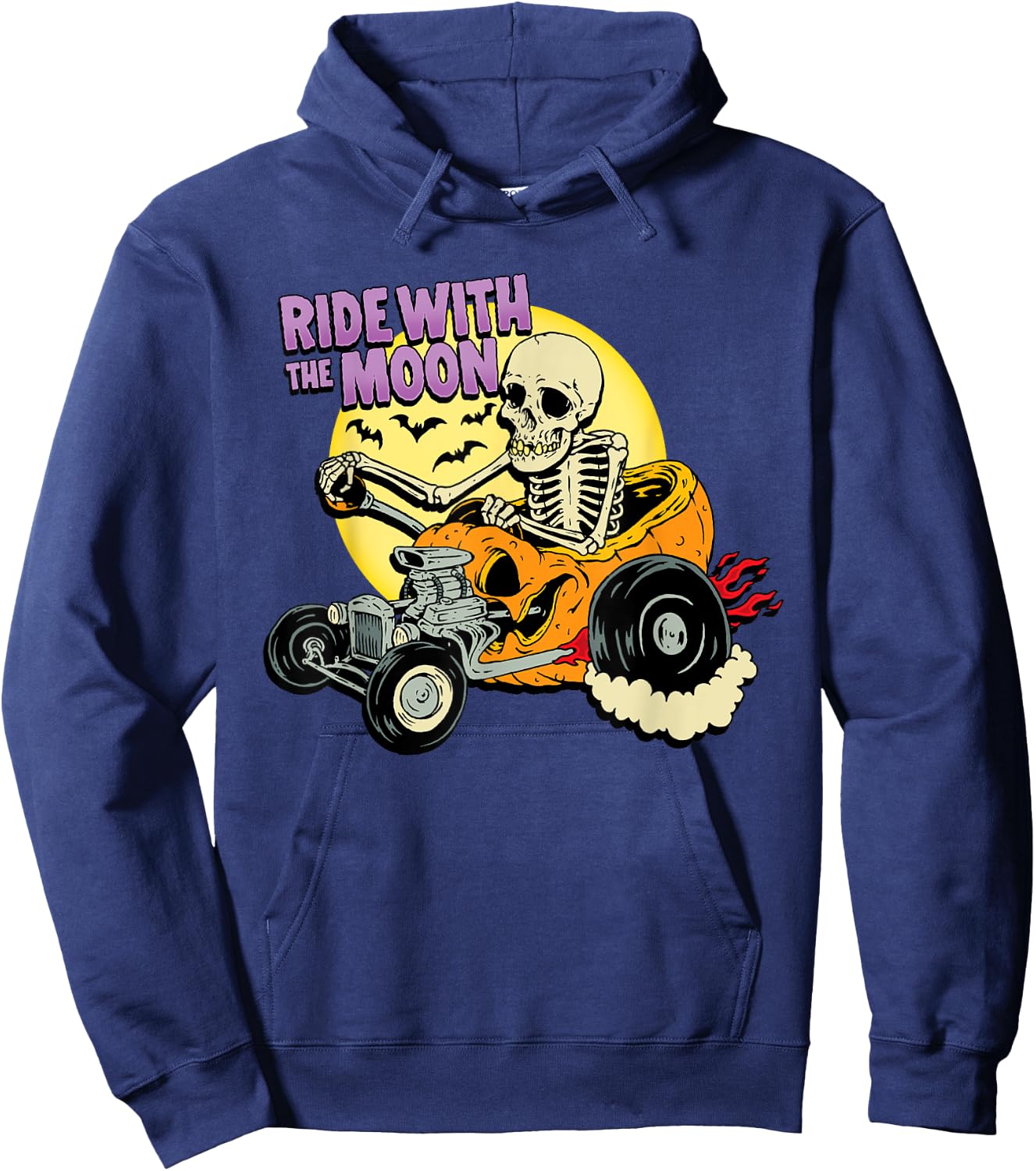 Halloween Pumpkin Hot Rod Skeleton King Rat Rod Dragster Hoodie - Hoodie | Navy