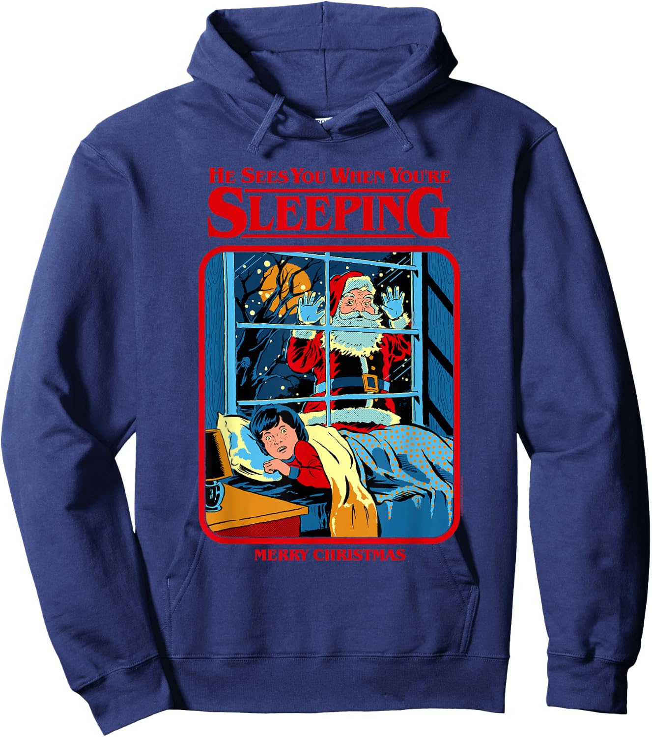 Steven Rhodes Santa Claus Sees You Retro Dark Humor Hoodie - Hoodie | Navy