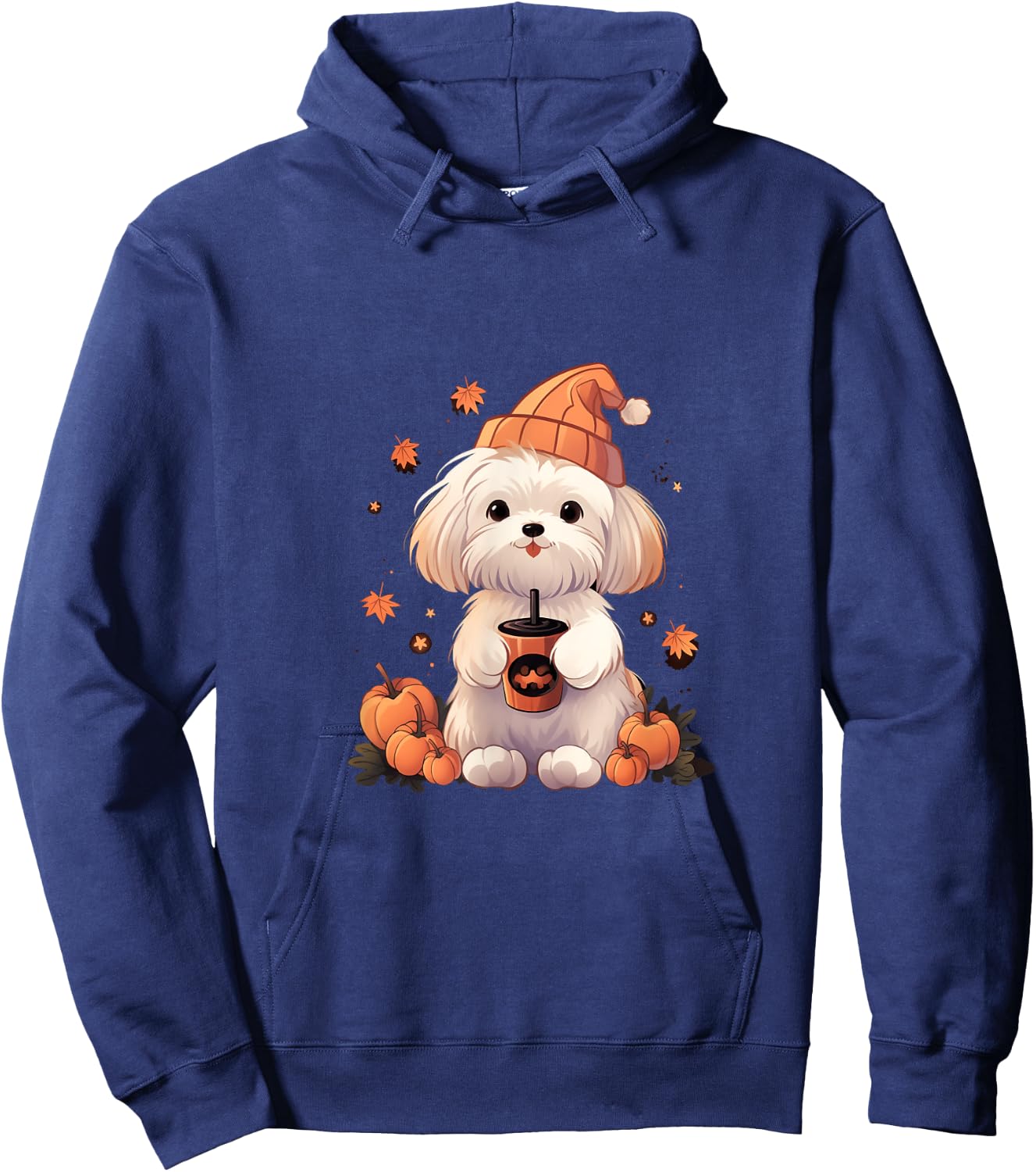 Maltese Pumpkin Spice Latte Fall Thanksgiving Halloween Hoodie - Hoodie | Navy