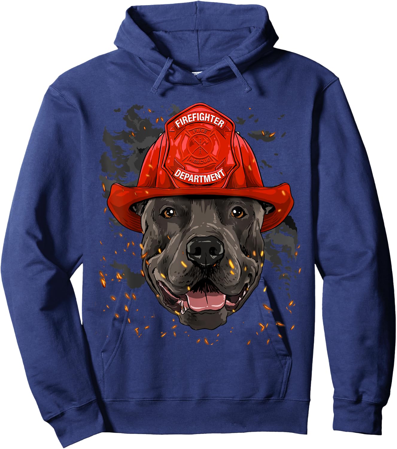 Firefighter American Pit Bull Terrier Fire Department Dog Hoodie - Hoodie | Navy