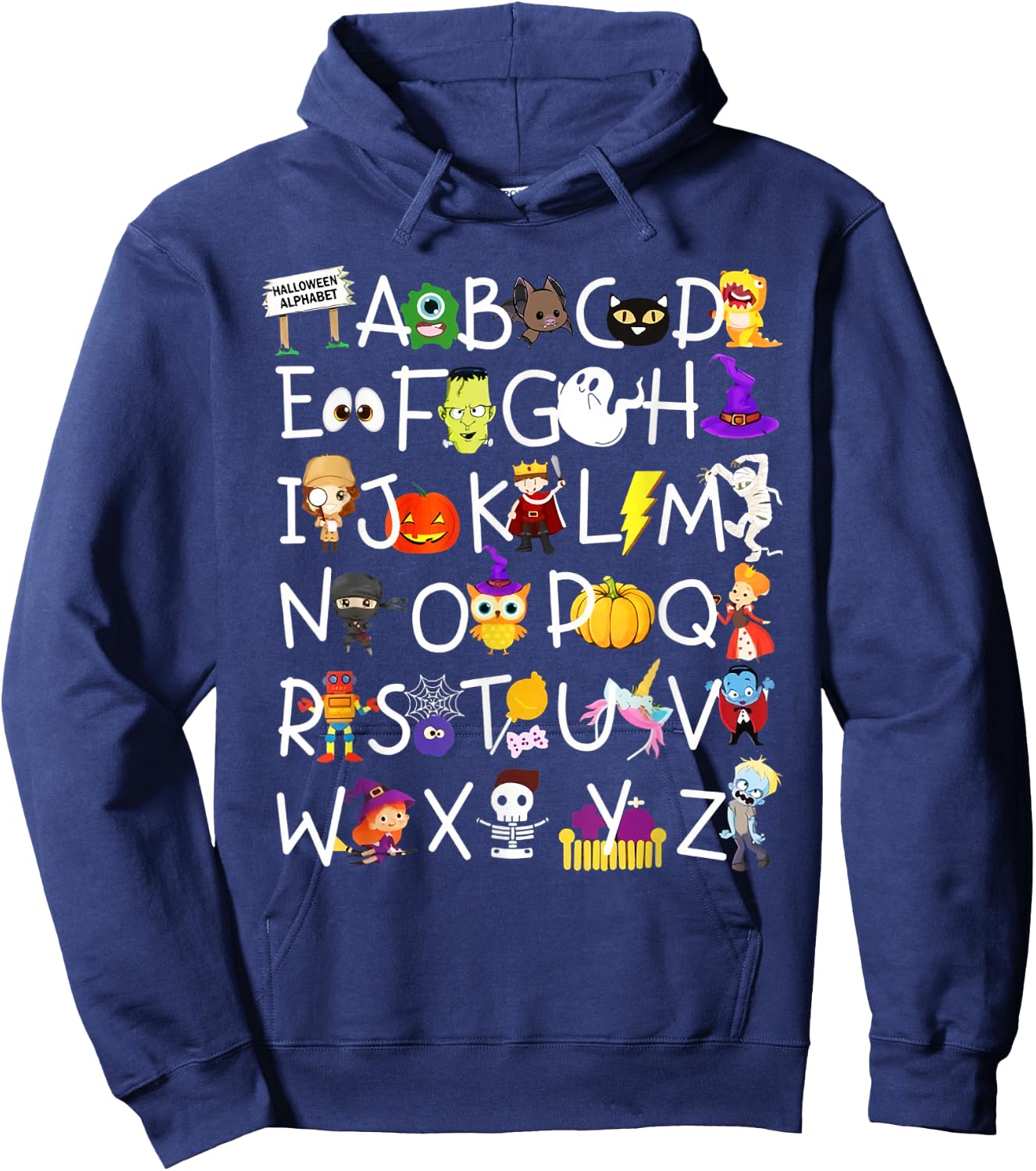 Alphabet ABCs Halloween Characters Kindergarten Teacher Kids Hoodie - Hoodie | Navy