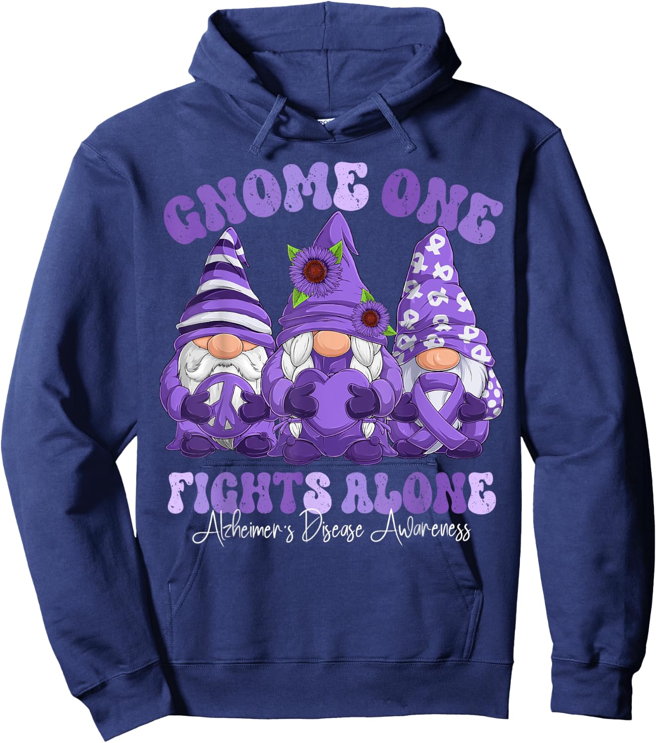 Alzheimer's Disease Awareness Month Purple Ribbon Gnomies Hoodie - Hoodie | Navy
