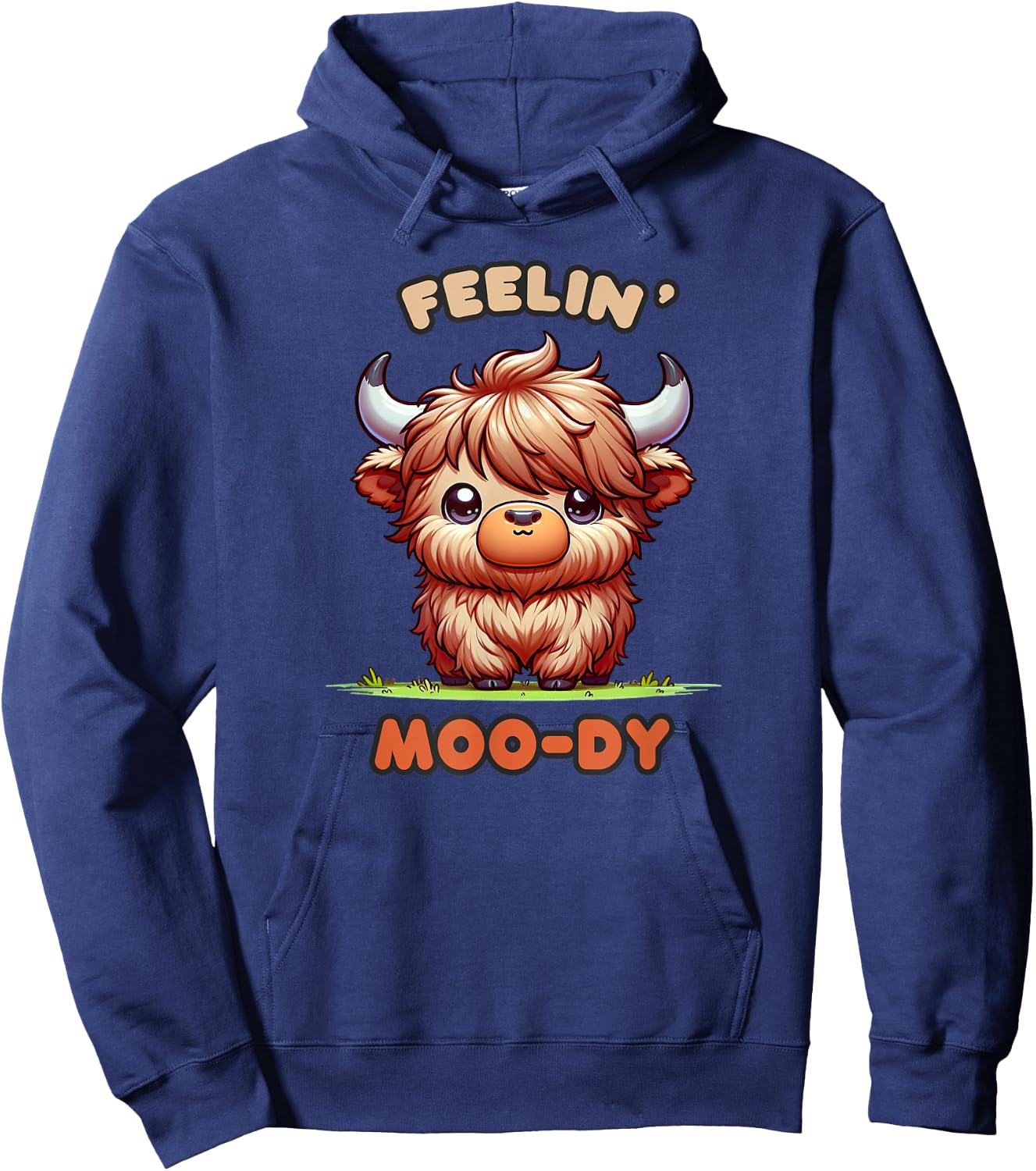 FEELIN' MOO-DY Micro Mini Highland Cow Cute Calf Funny Moo Hoodie - Hoodie | Navy